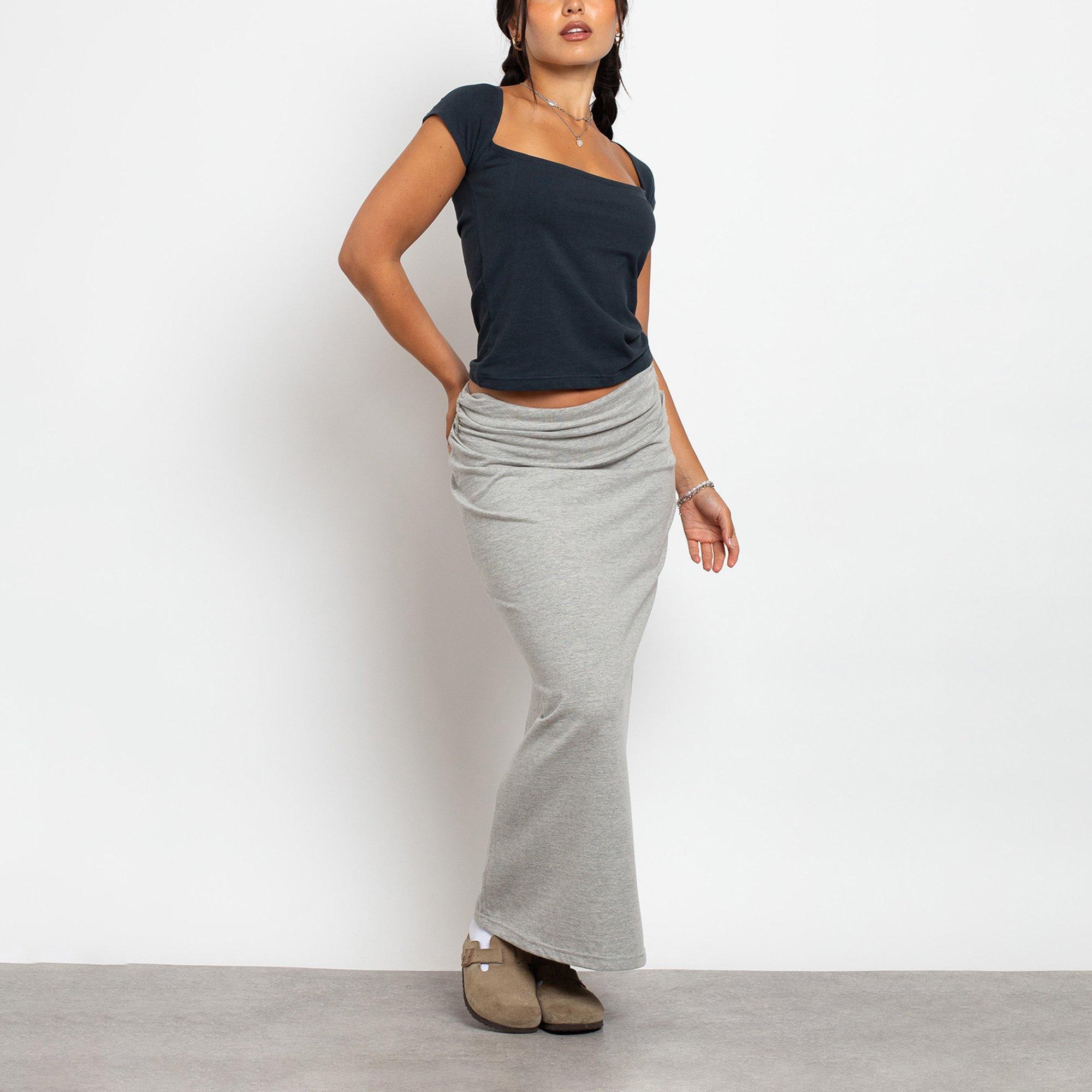 GREY MARL - Daisy Street - Over Waistband Maxi Skirt - 2