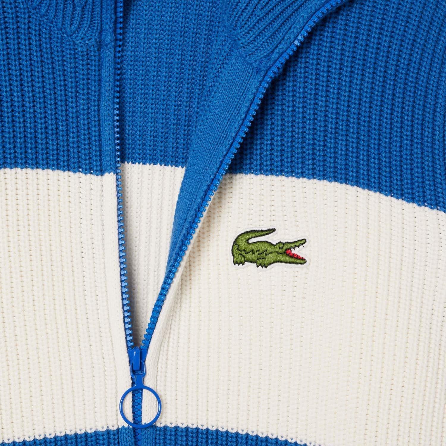 Blue - Lacoste - Zipped Cotton Colour Block Cardigan - 2