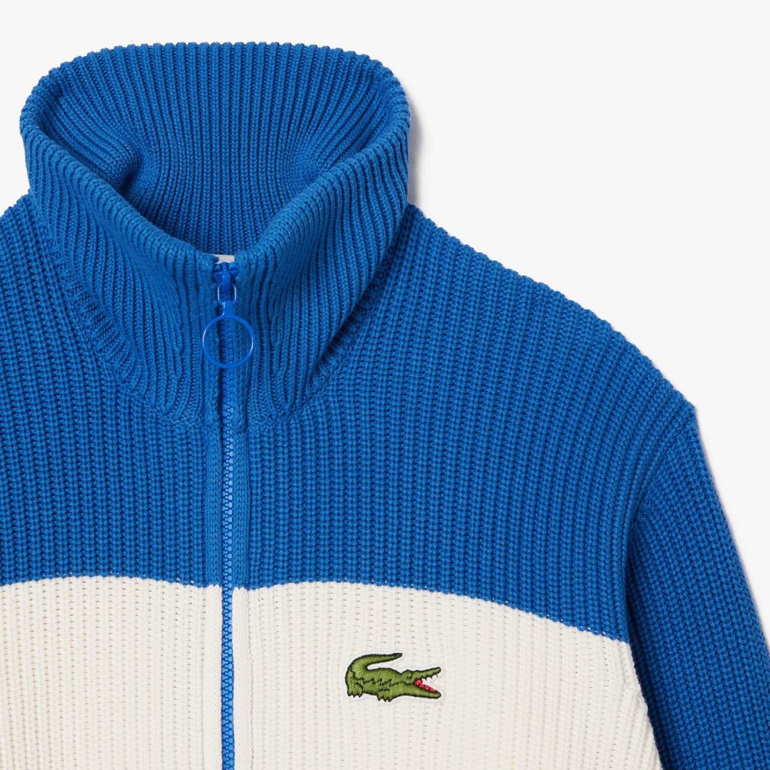 Blue - Lacoste - Zipped Cotton Colour Block Cardigan - 3