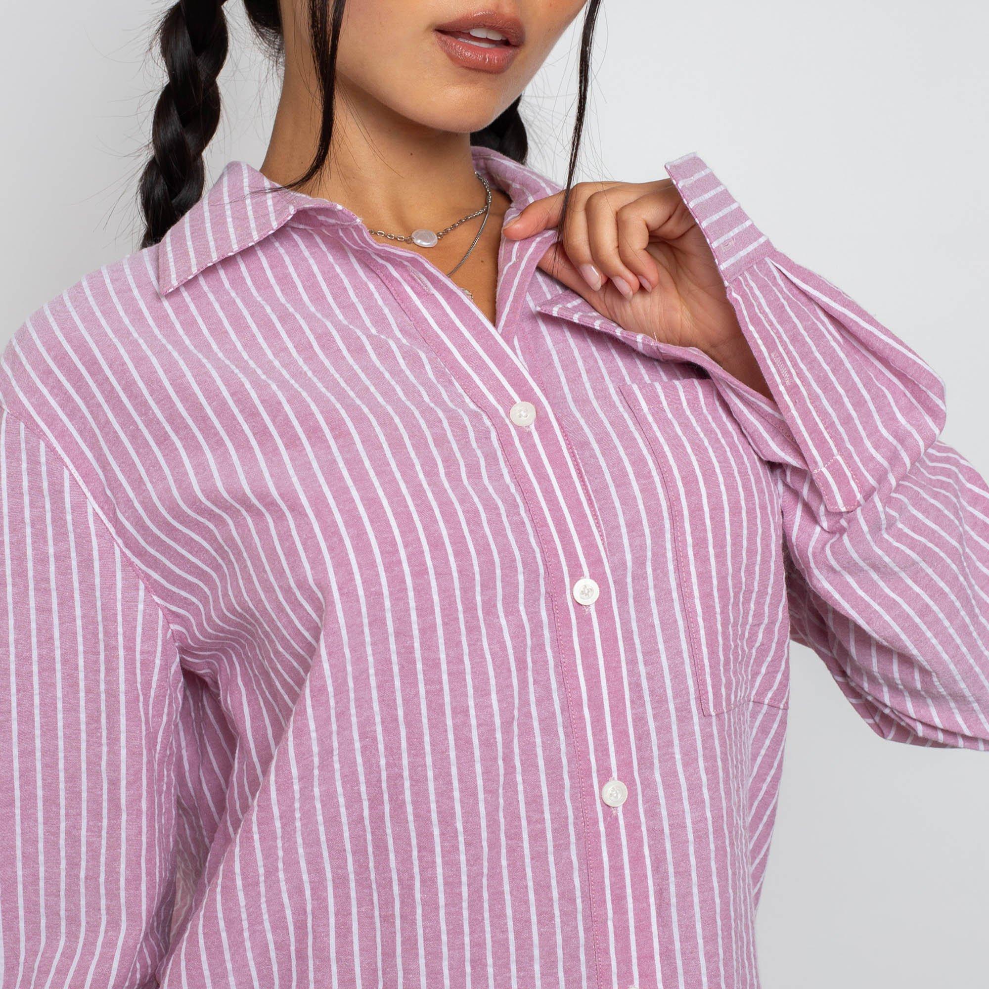 PINK STRIPE - Daisy Street - Womens Relaxed Fit Stripe Shirt - 4