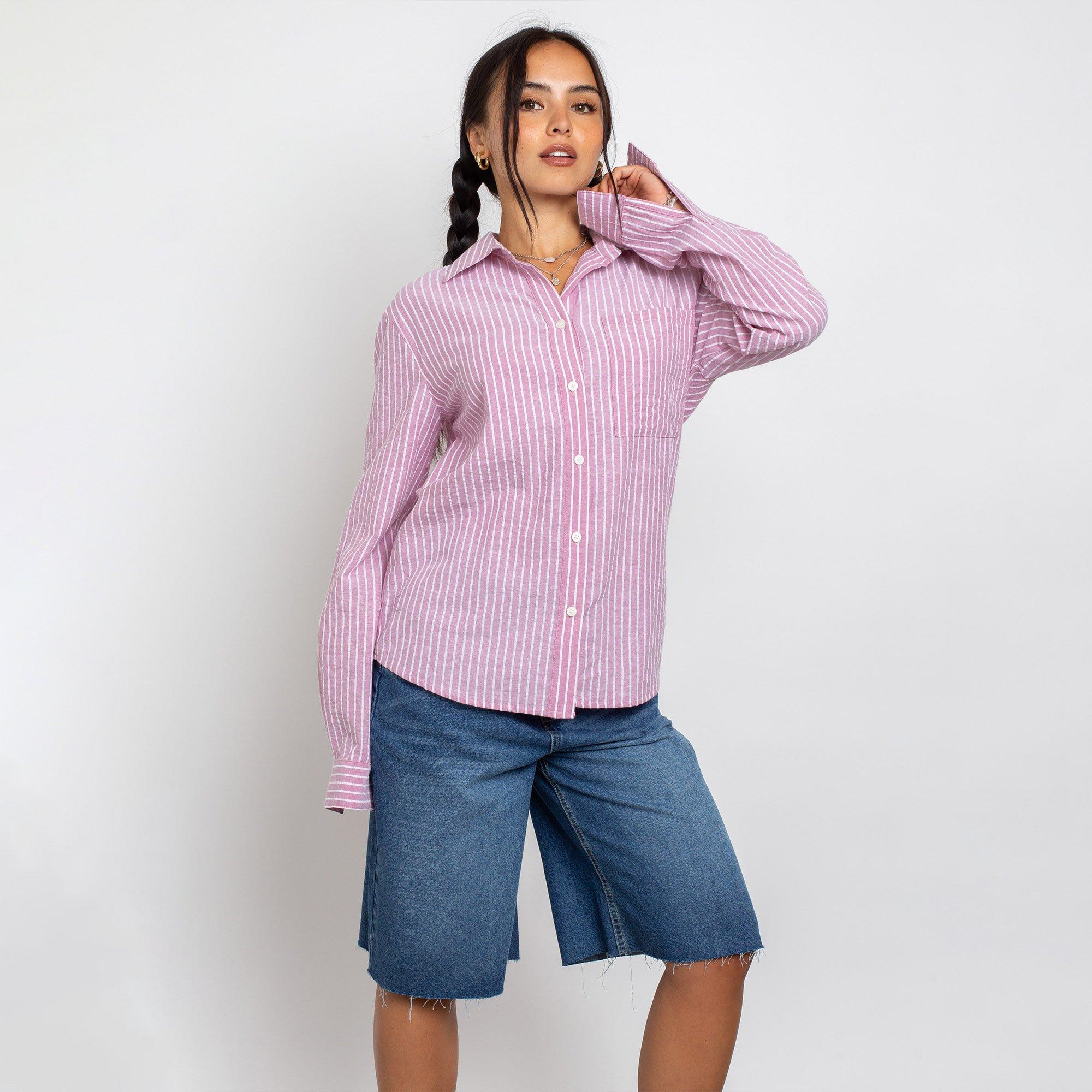 PINK STRIPE - Daisy Street - Womens Relaxed Fit Stripe Shirt - 5