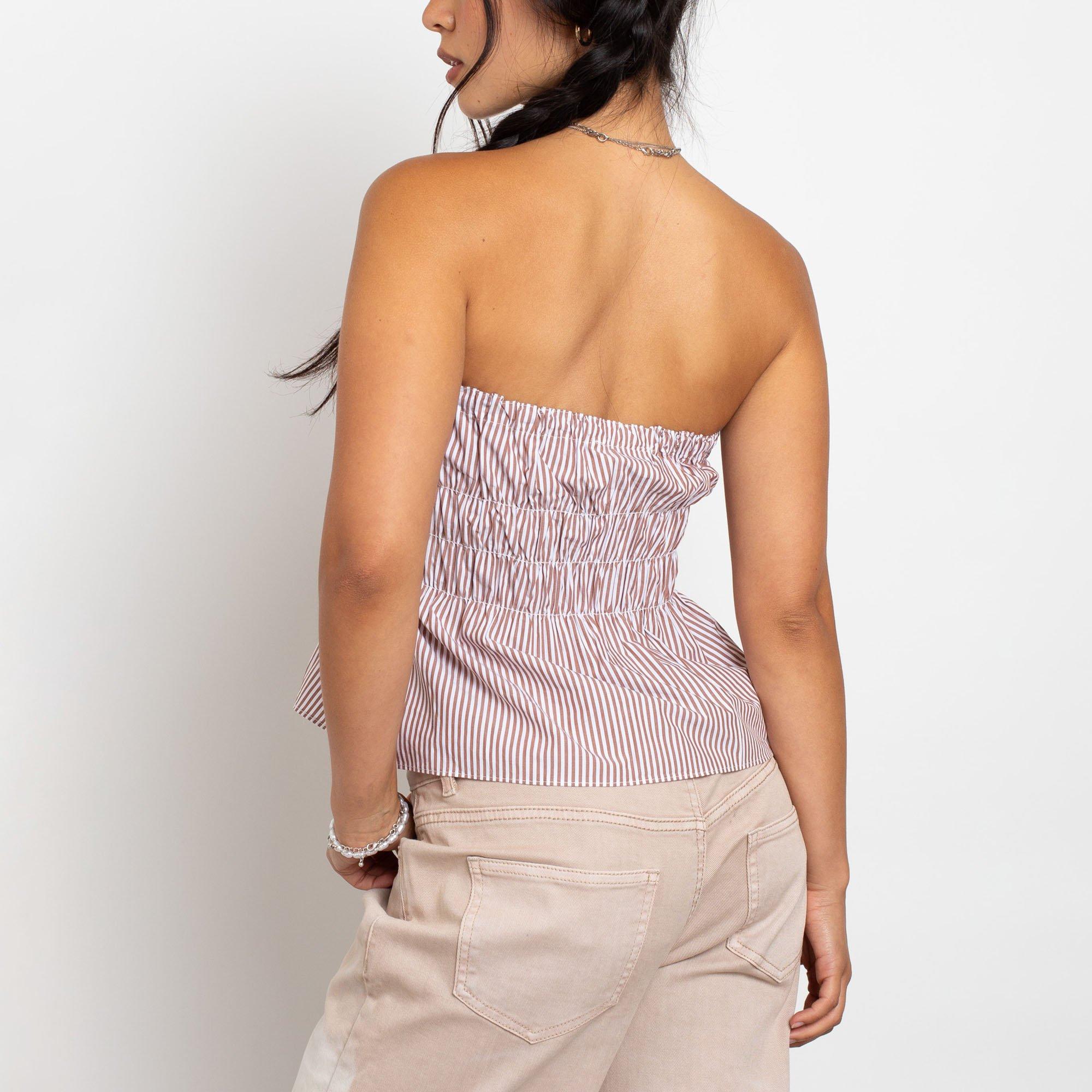 NATURAL STRIPE - Daisy Street - Womens Ruched Stripe Bandeau Top - 2