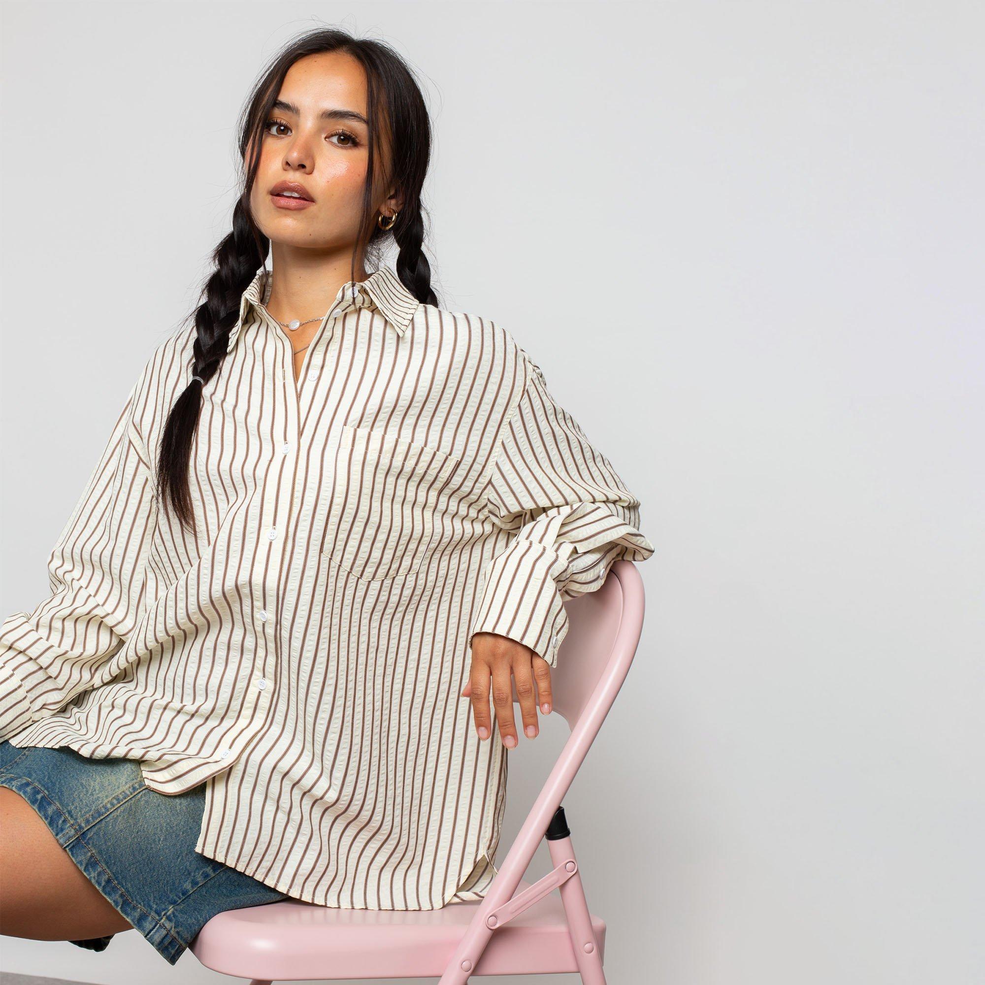 MULTI STRIPE - Daisy Street - Womens Oversized Multi-Stripe Shirt - 4