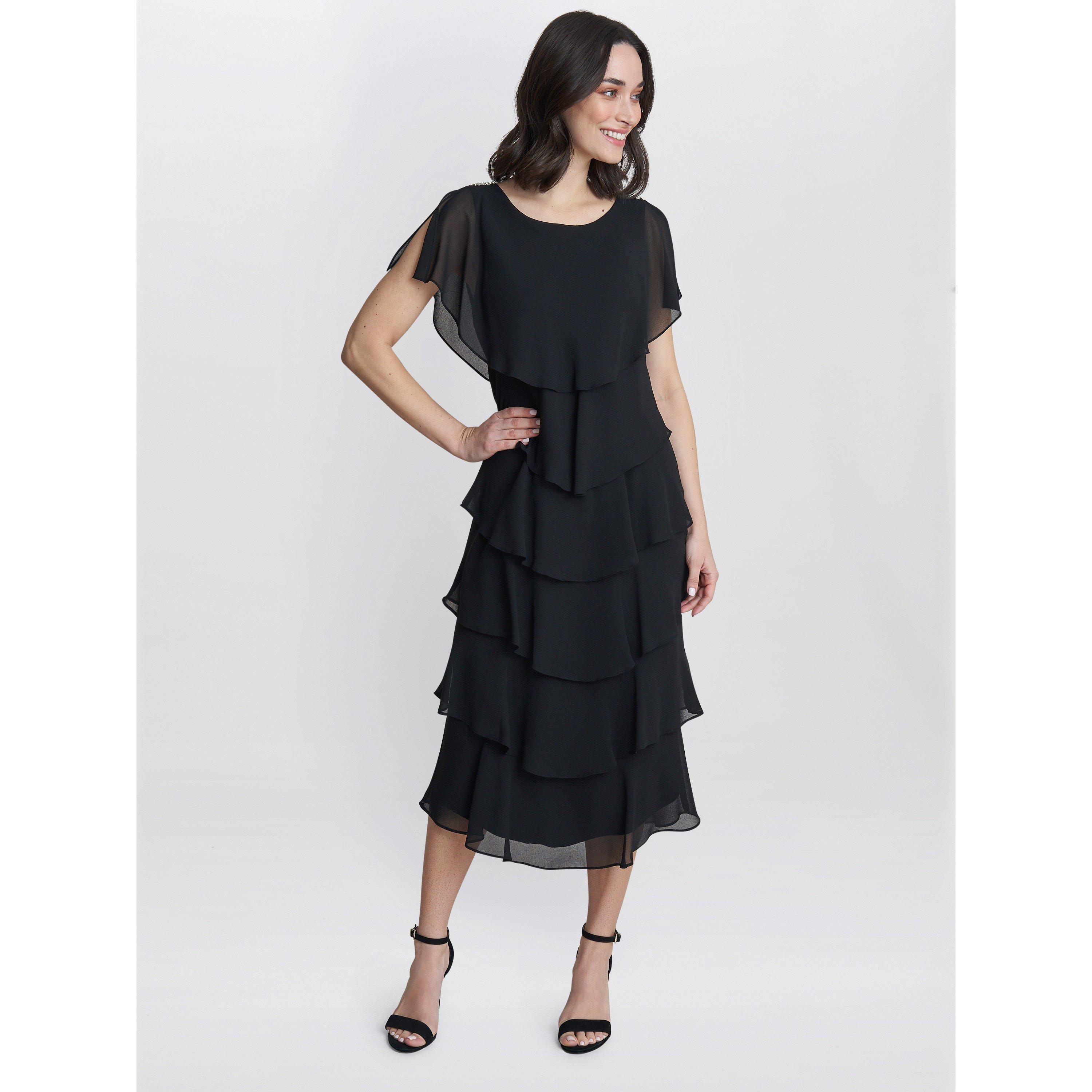 Black - Gina Bacconi - Women's Tessa Midi Tiered Cocktail Dress - 3