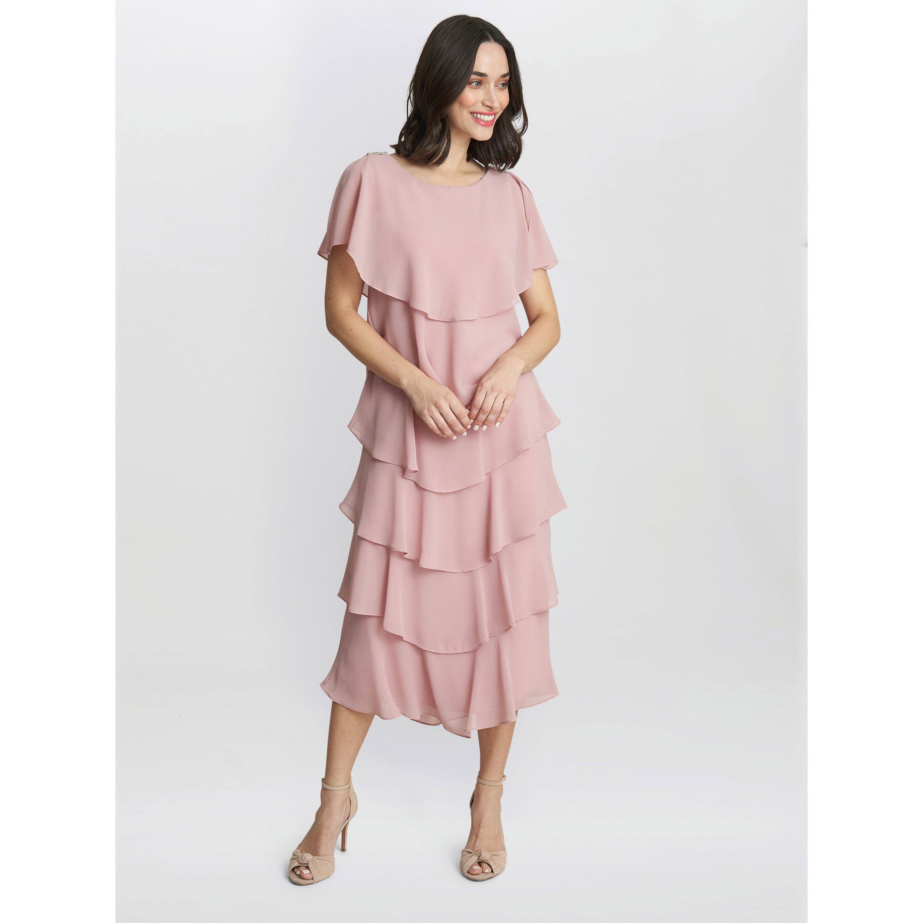 Gina Bacconi Women's Tessa Midi Tiered Cocktail Dress - Rose Pink - 22