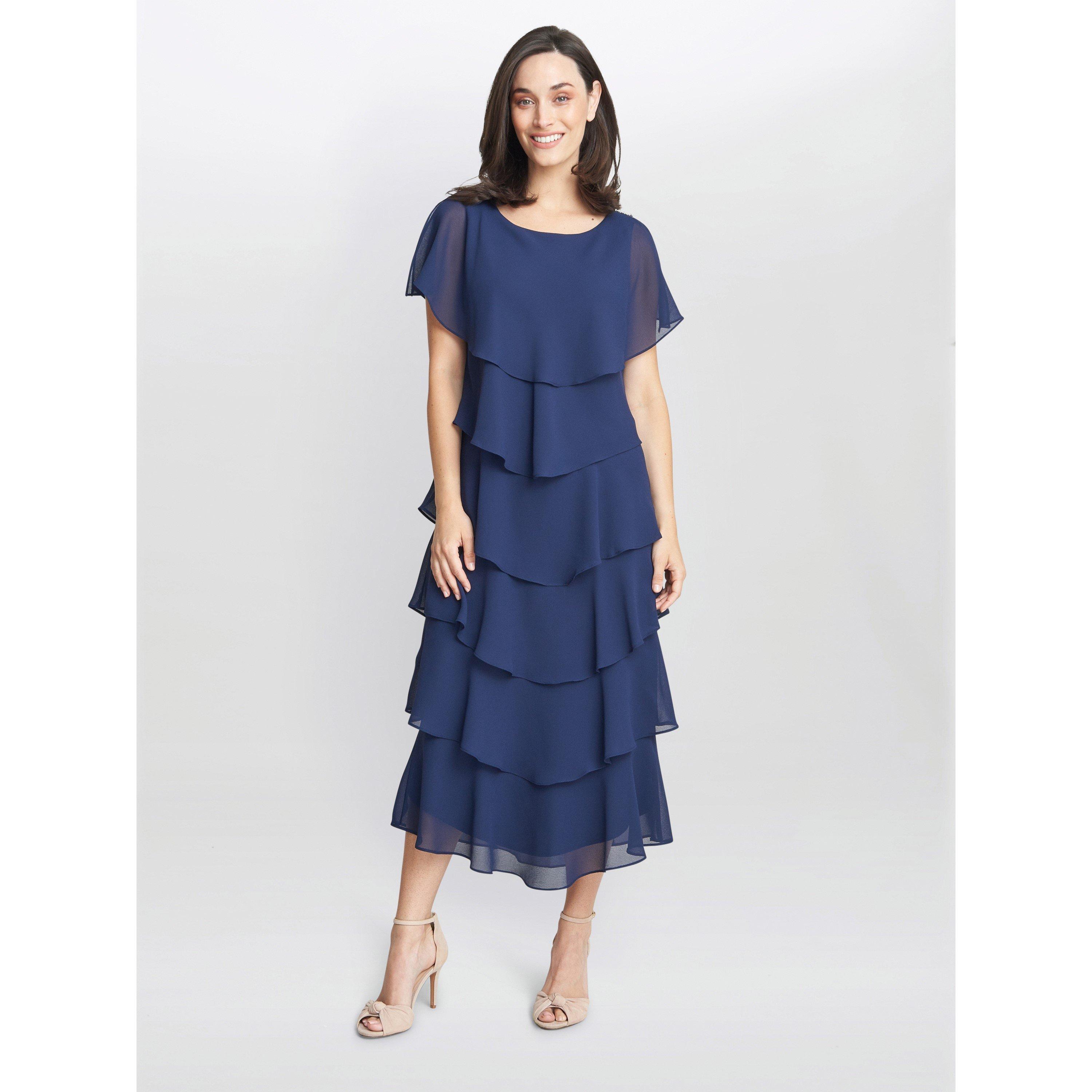 Gina Bacconi Women's Tessa Midi Tiered Cocktail Dress - Navy - 10