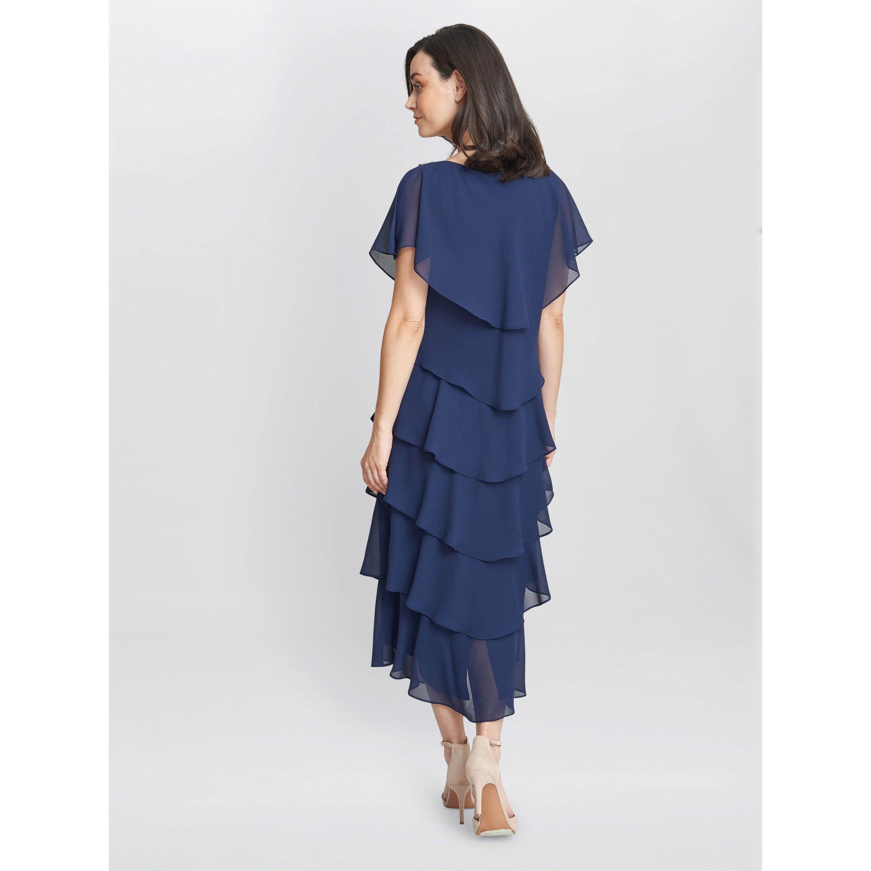 Navy - Gina Bacconi - Women's Tessa Midi Tiered Cocktail Dress - 2