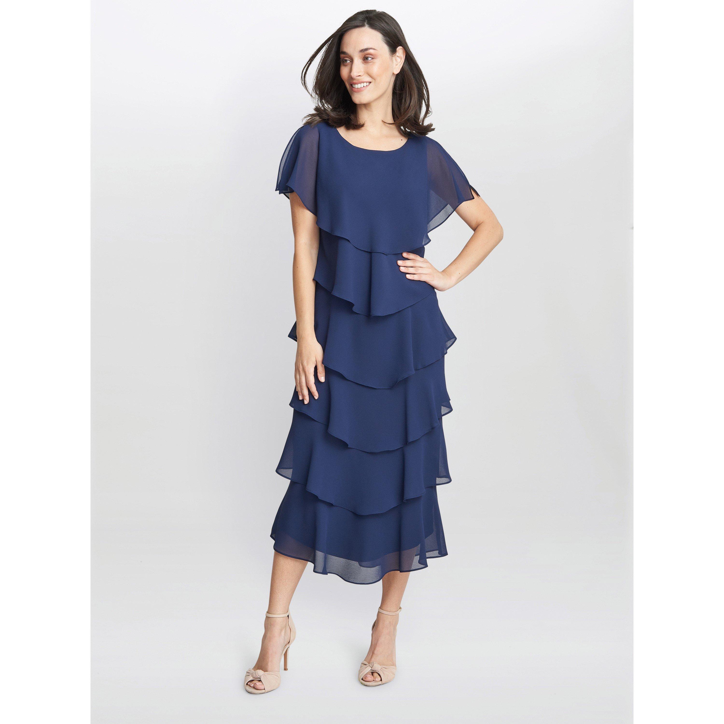 Navy - Gina Bacconi - Women's Tessa Midi Tiered Cocktail Dress - 3