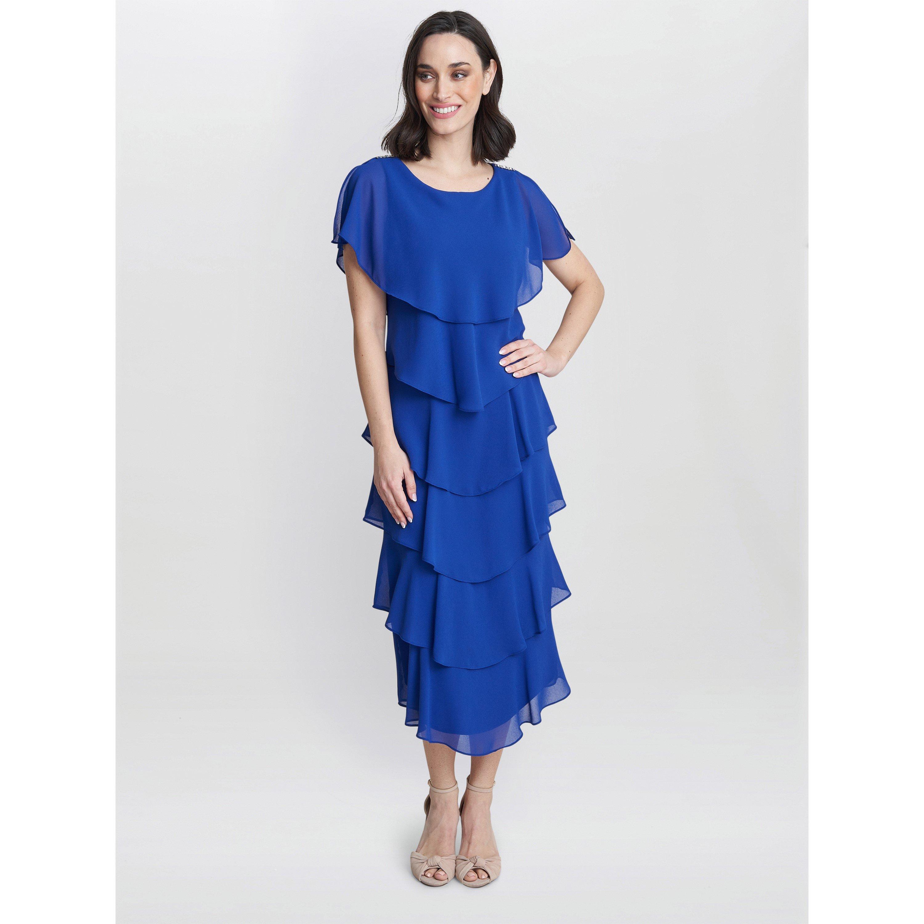 Gina Bacconi Women's Tessa Midi Tiered Cocktail Dress - Cobalt - 22