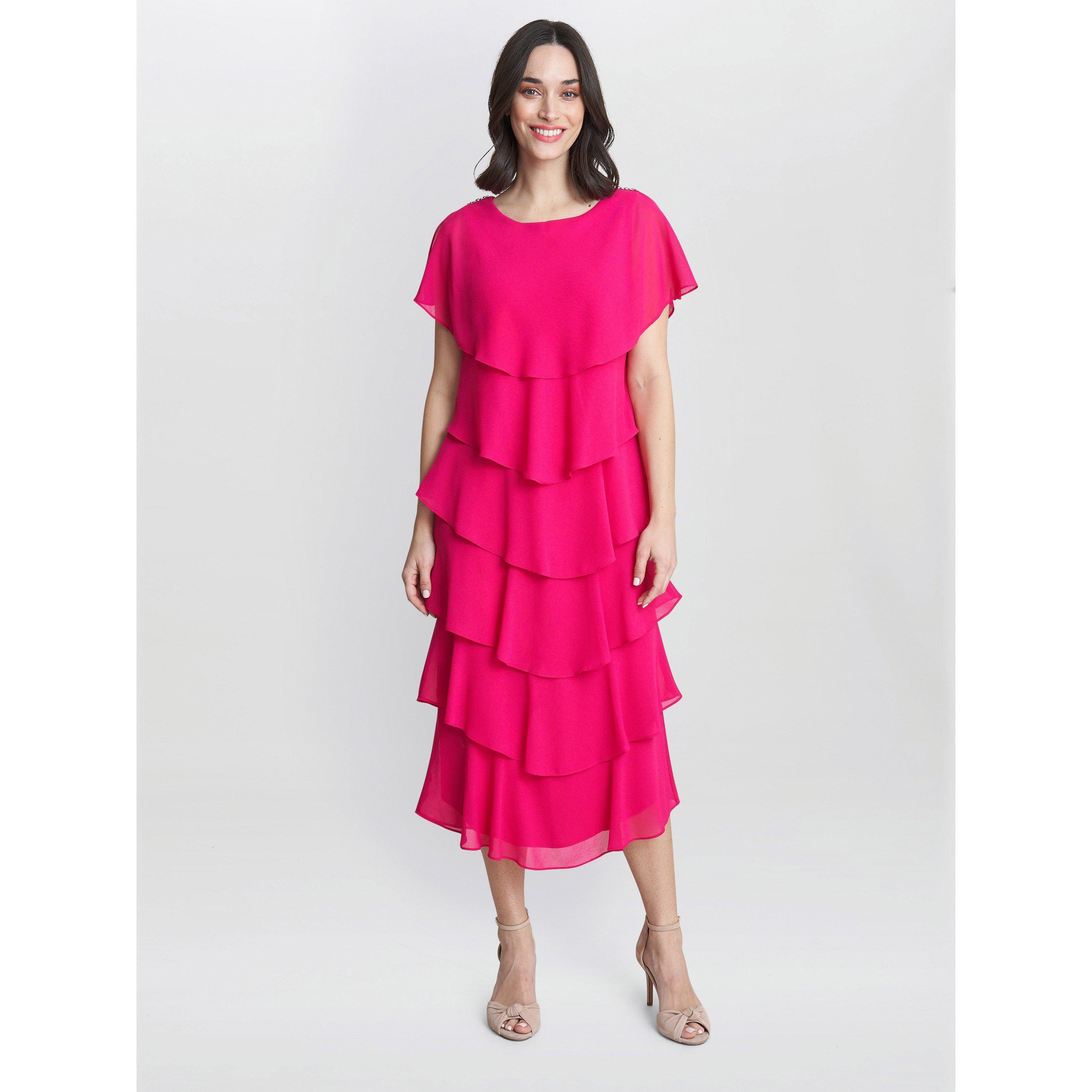 Gina Bacconi Women's Tessa Midi Tiered Cocktail Dress - Fuchsia - 16