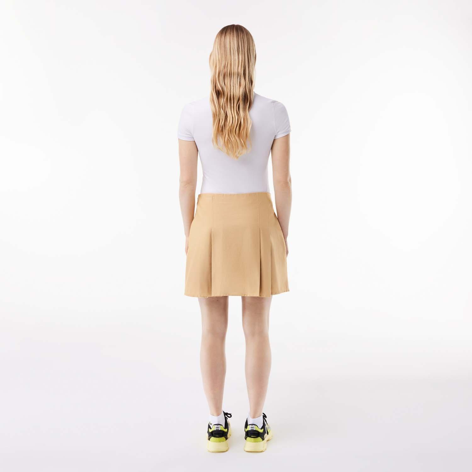 Beige - Lacoste - Short Pleated Cotton Skirt - 2