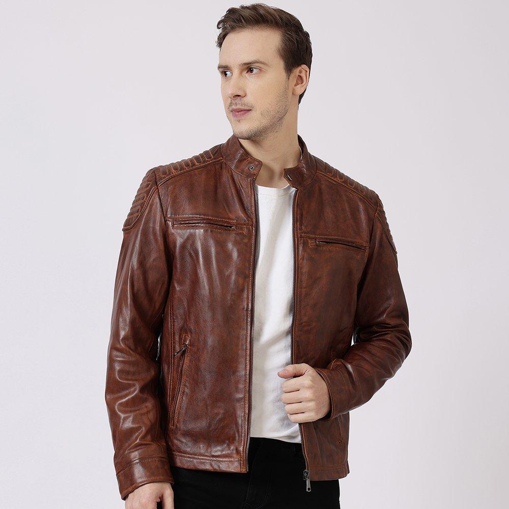 PRIMEHIDE Men's Thomas Biker Leather Long Sleeve Leather Jacket