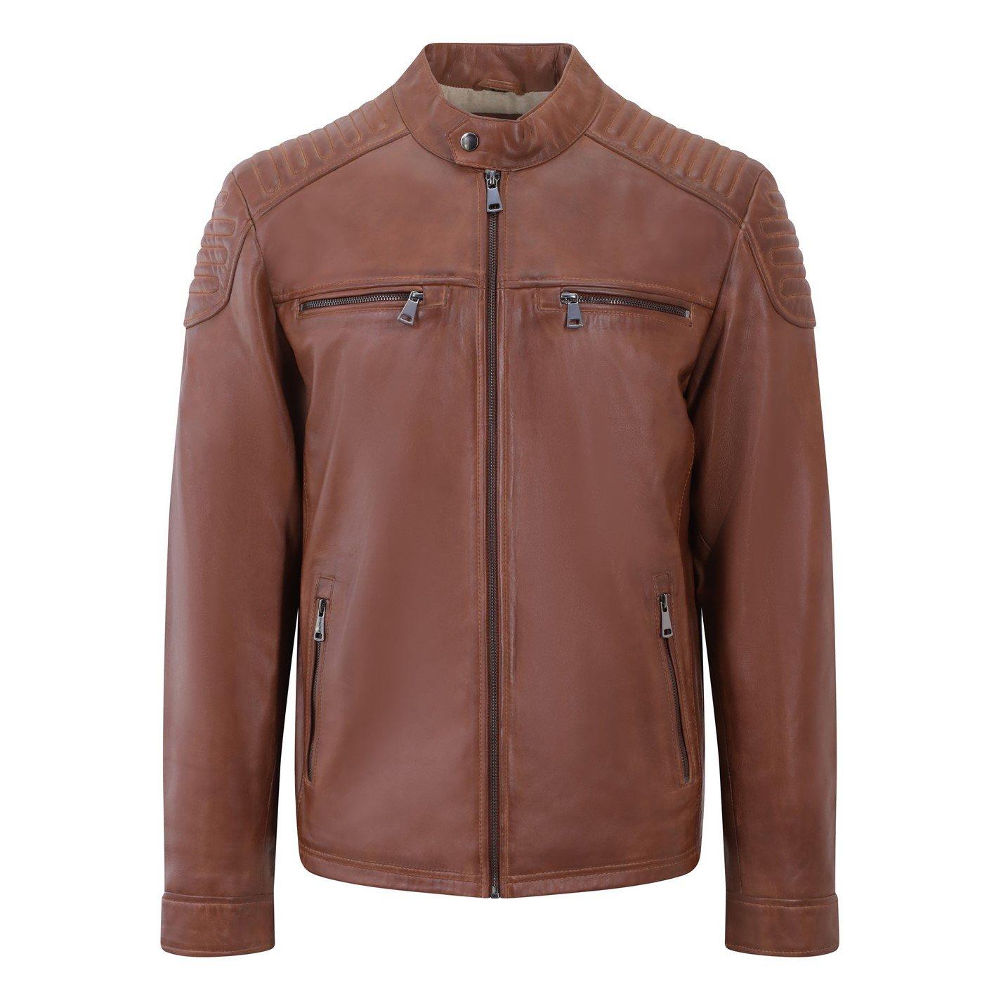 Brown - PRIMEHIDE Leather - Men's Thomas Biker Leather Long Sleeve Leather Jacket - 5
