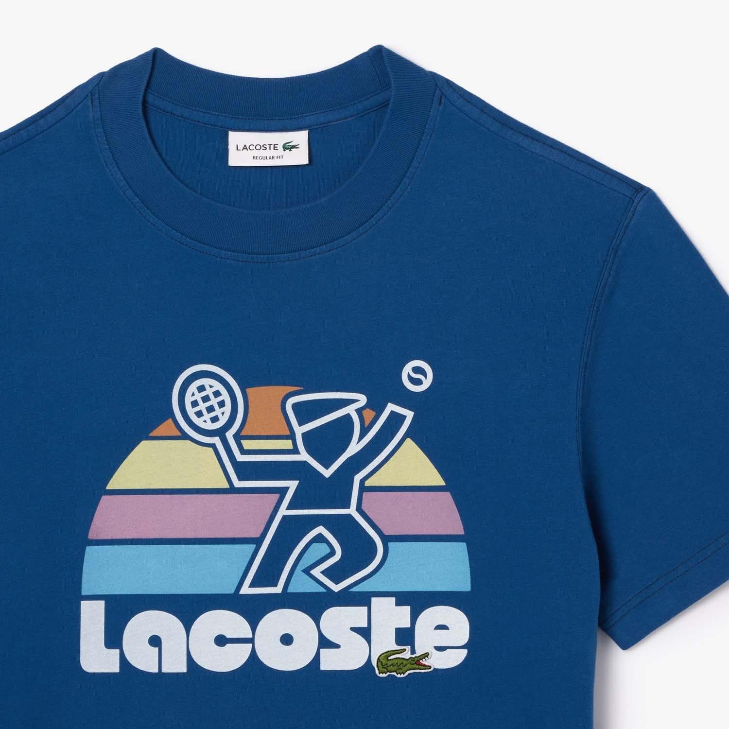 Blue - Lacoste - Washed Effect Tennis Paris T-Shirt - 2