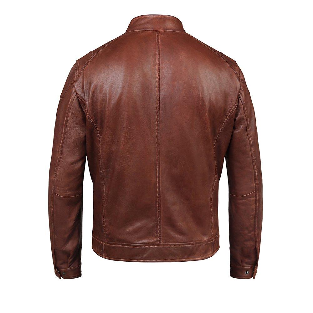 Cognac - PRIMEHIDE Leather - Roman Men’s Biker Style Leather Jacket - 3
