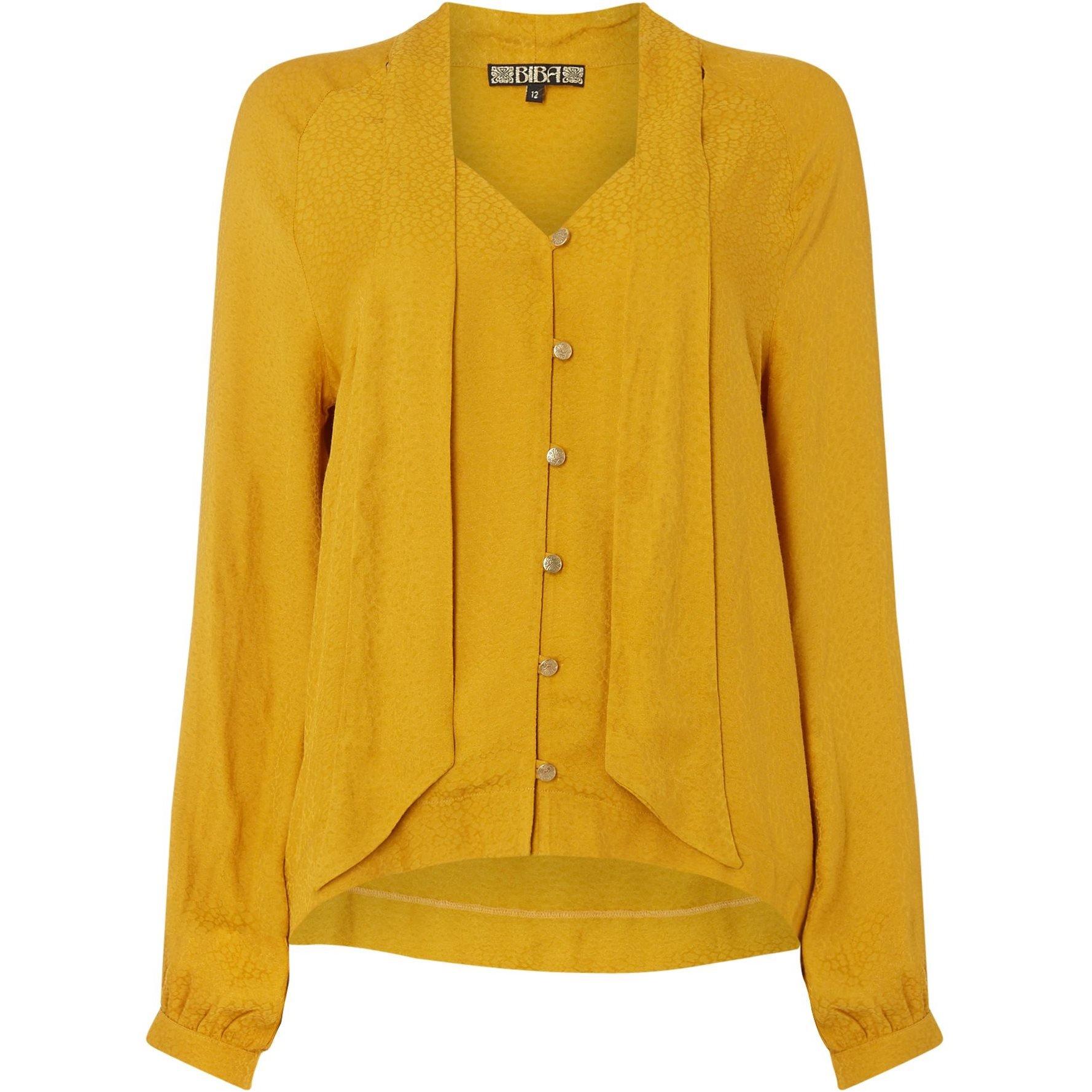 Yellow - Biba - Leopard Jacquard Pussybow Blouse - 1