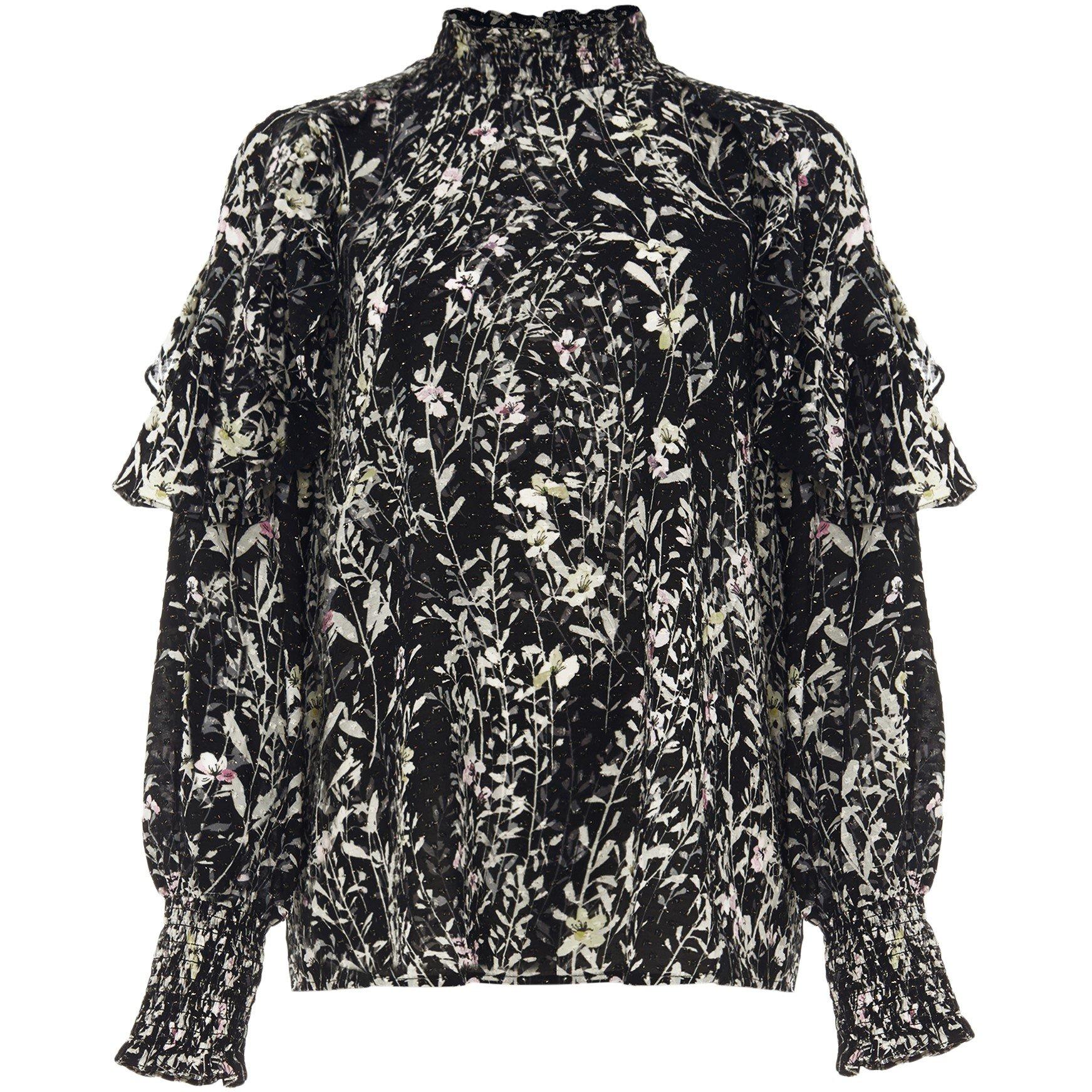 Black - Phase Eight - Daphne High Neck Ruffle Blouse - 1