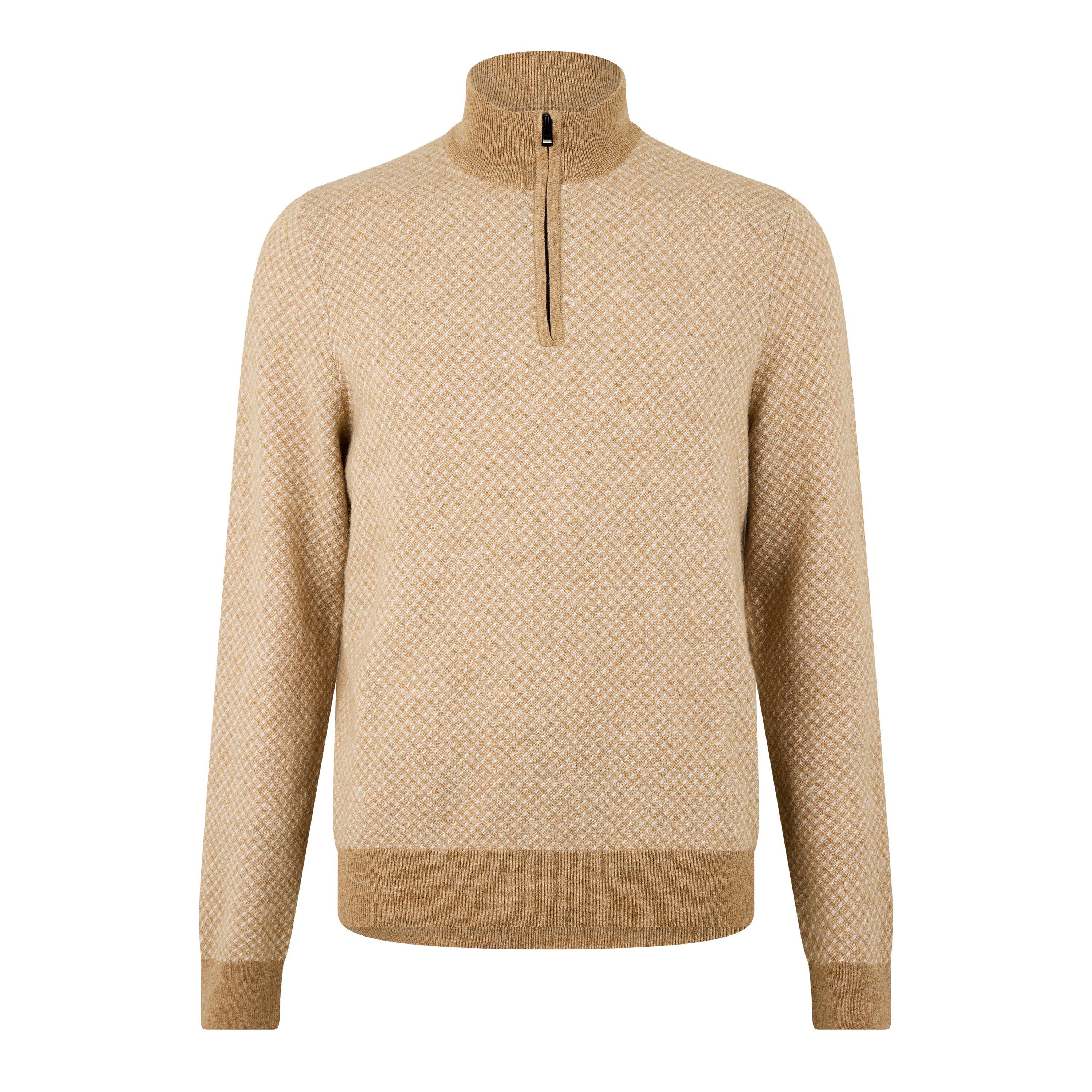 Med Beige 260 - Boss - Men's HEltorino Quarter-Zip Knitted Cotton Sweater - 1