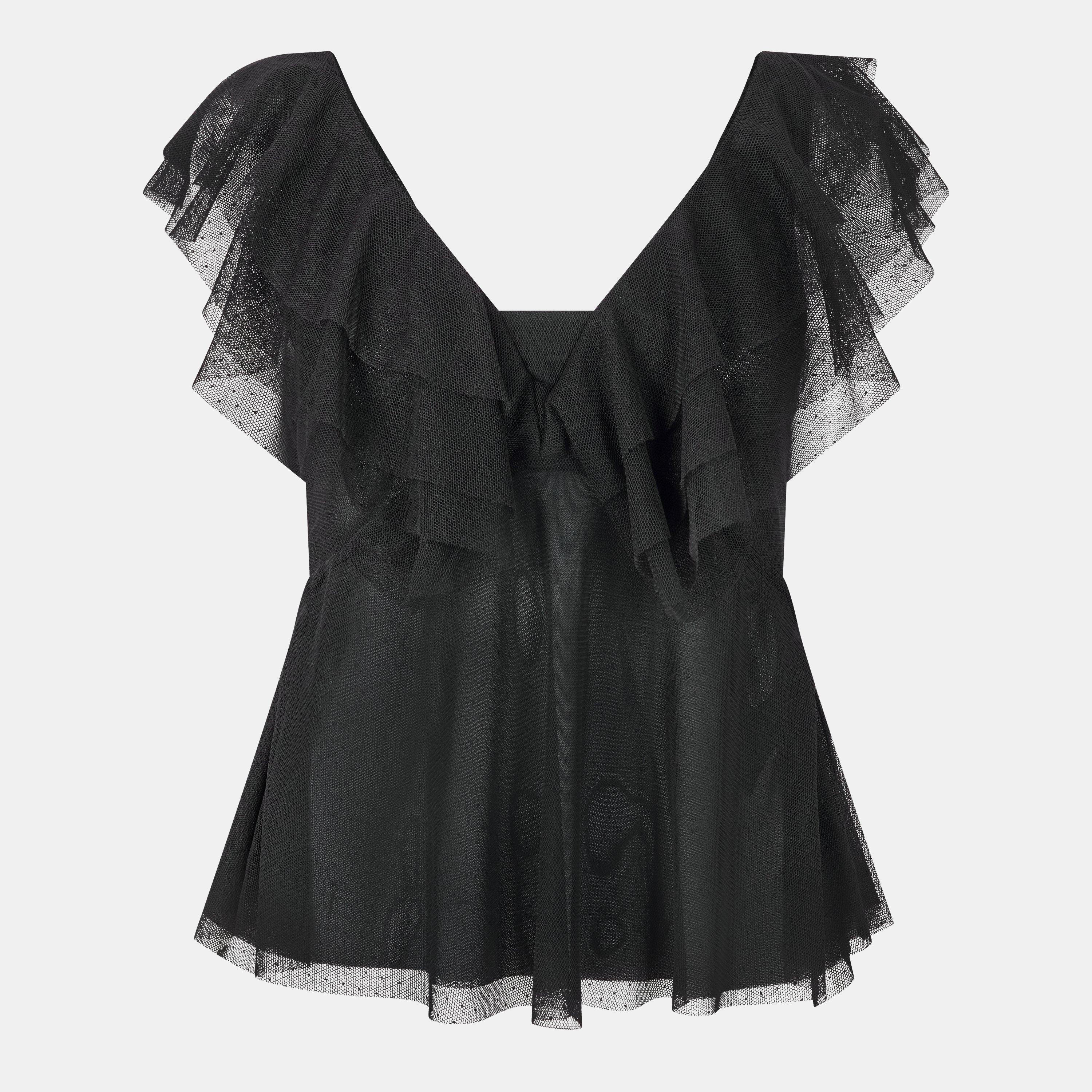 Black - Ted Baker - Women's Waterfall Neck Puff Sleeve Top - 1