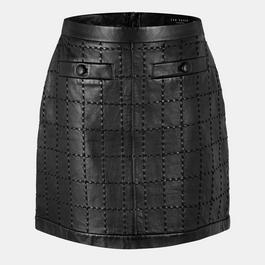 Ted Baker Check Leather Mini Skirt