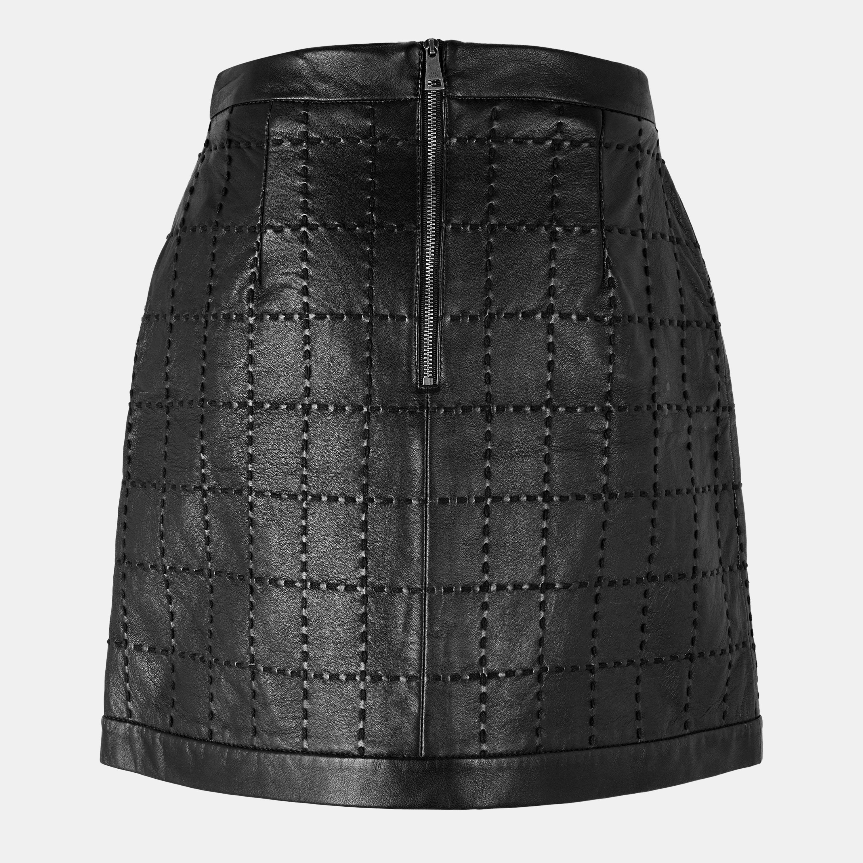Black - Ted Baker - Check Leather Mini Skirt - 2