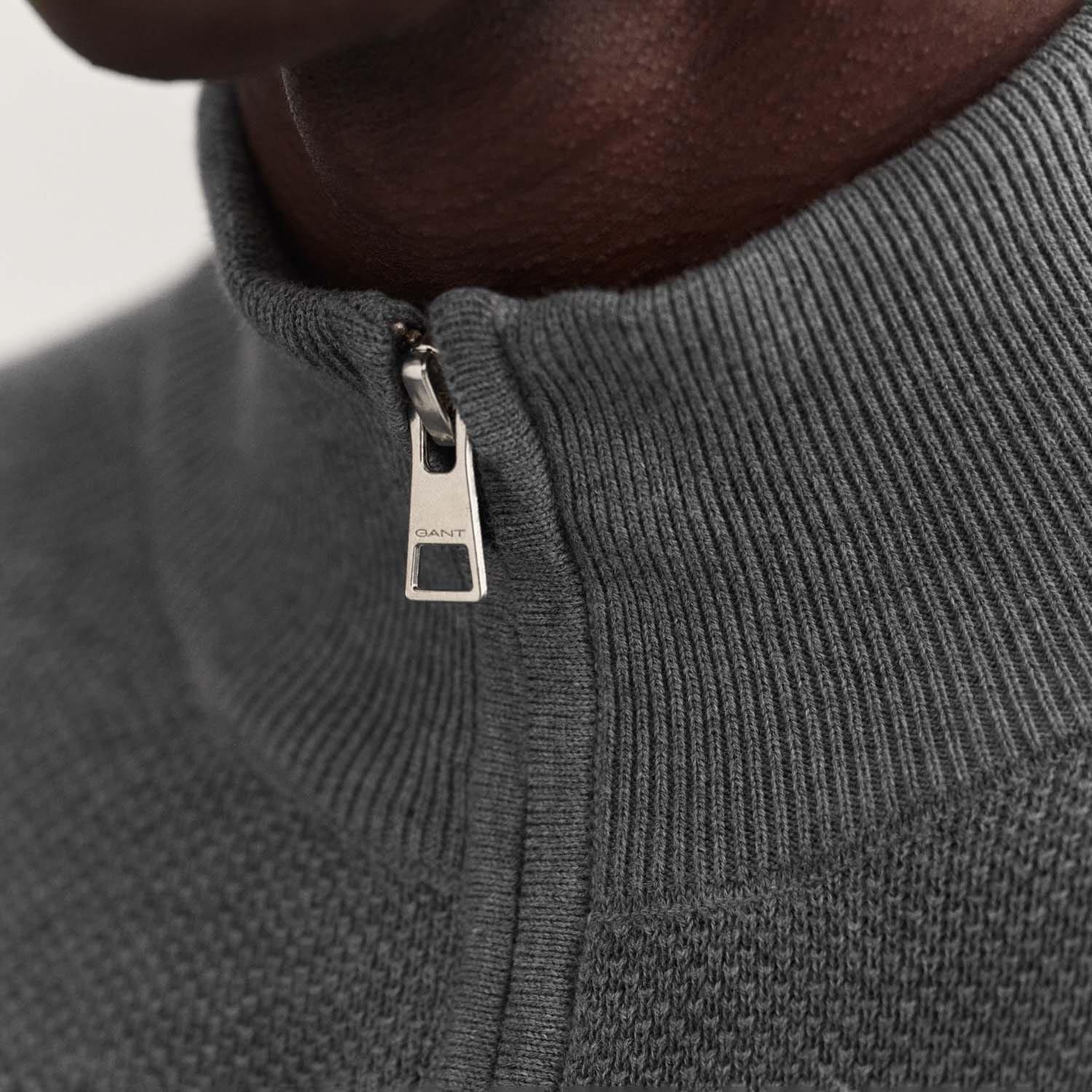 Grey - Gant - Cotton Piqu¿ Zipped Cardigan - 2