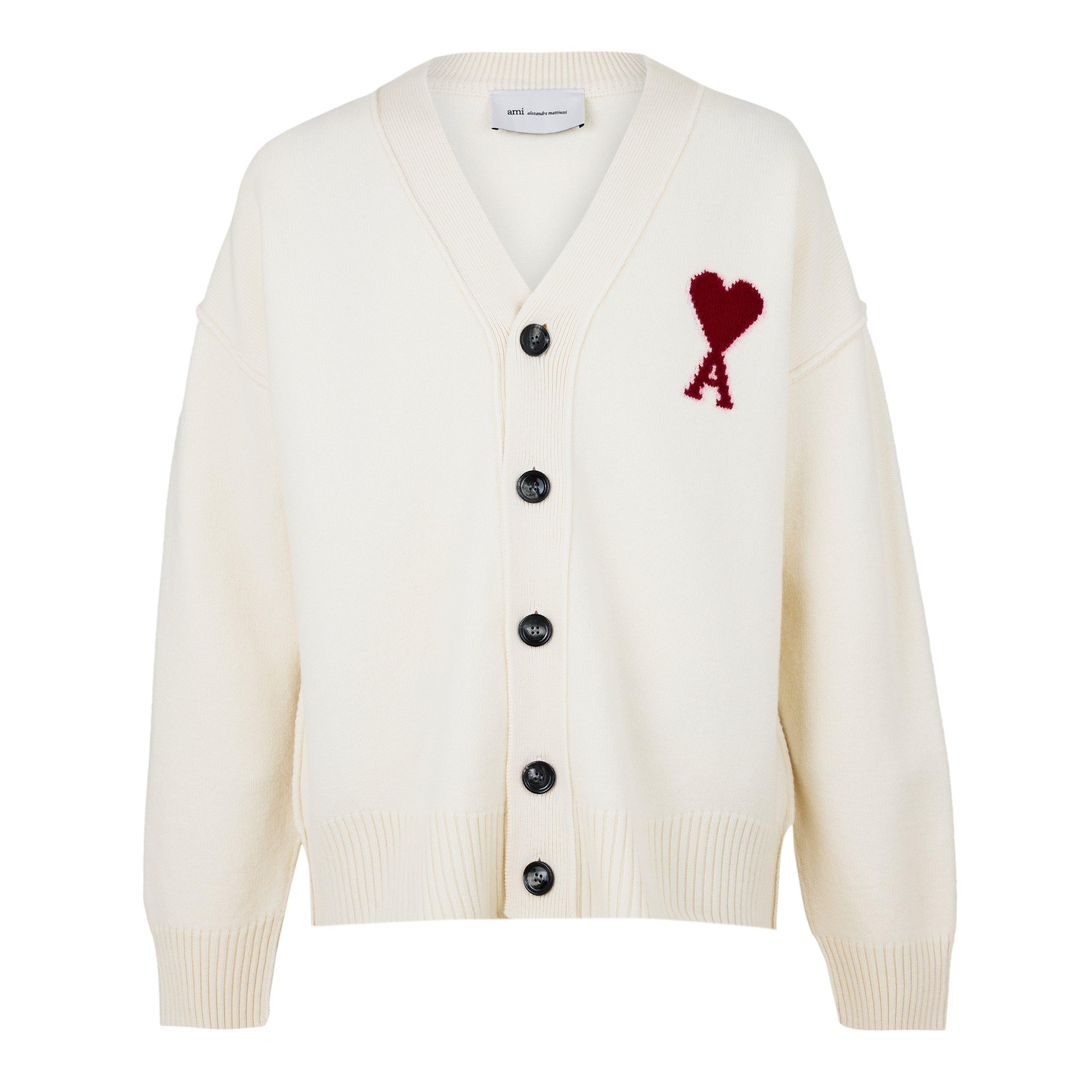 Ami Paris Mens De Coeur Cardigan - White/Red - Small