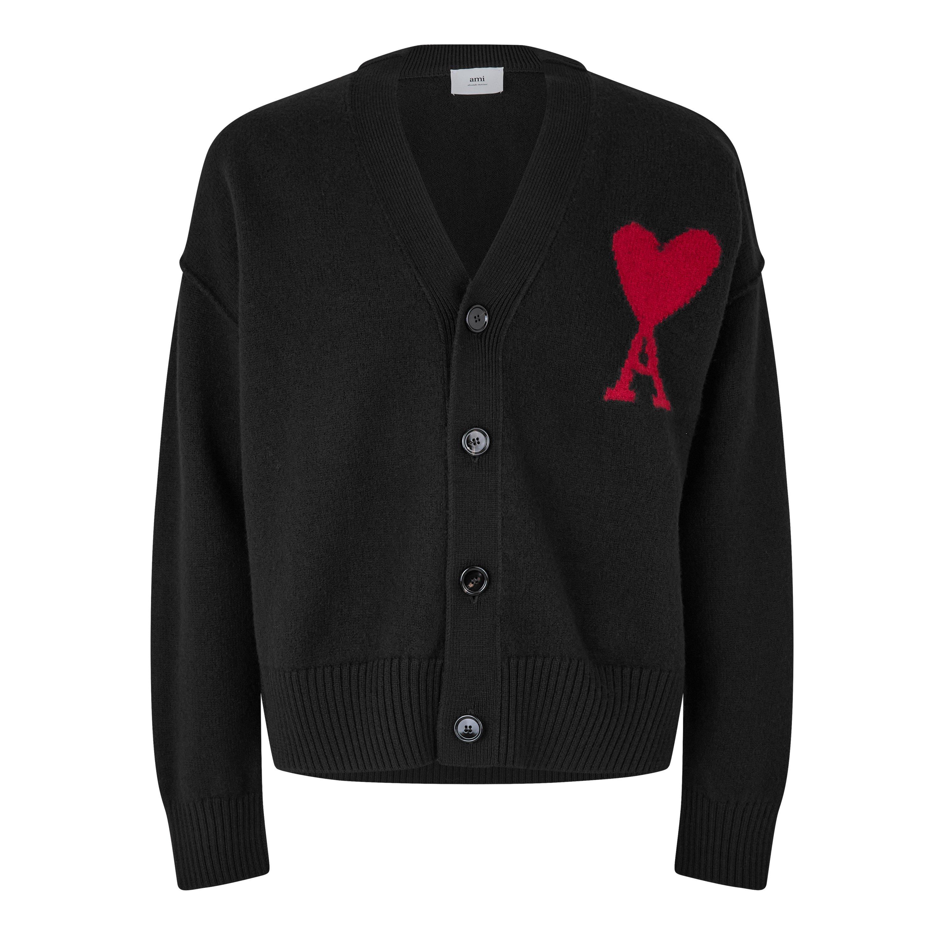 Black/Red 009 - Ami Paris - Mens De Coeur Cardigan - 1
