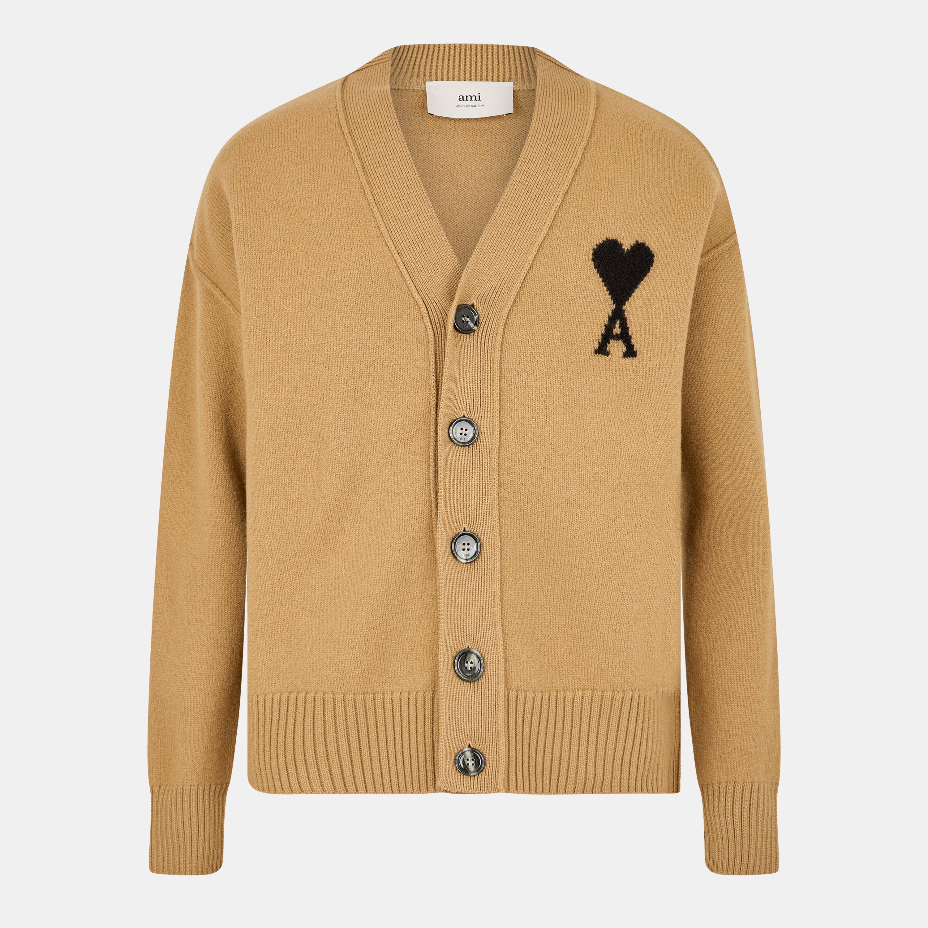 Ami Paris Mens De Coeur Cardigan - Camel/Black 288 - X Large