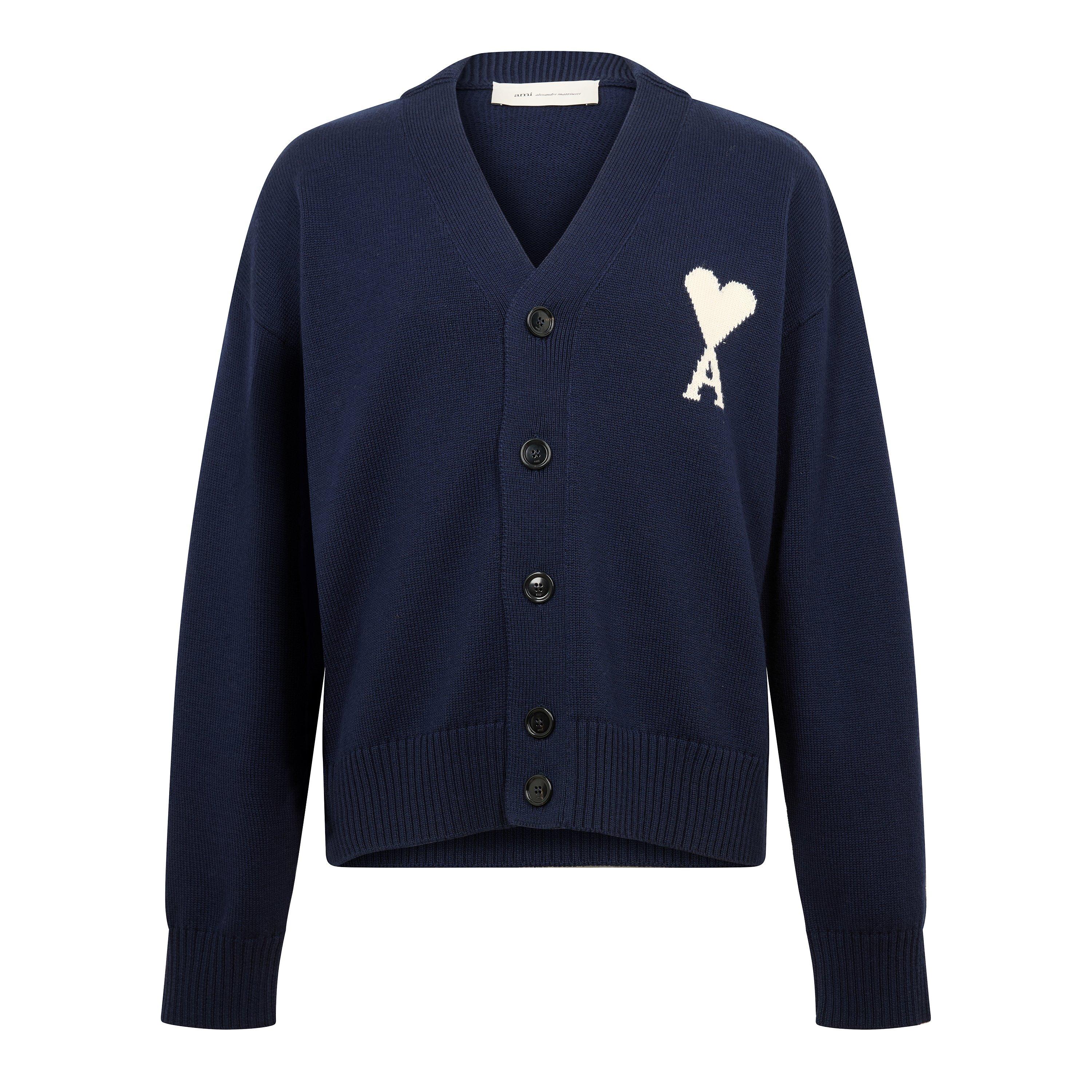 Ami Paris Mens De Coeur Cardigan - Navy/Ecru - Small