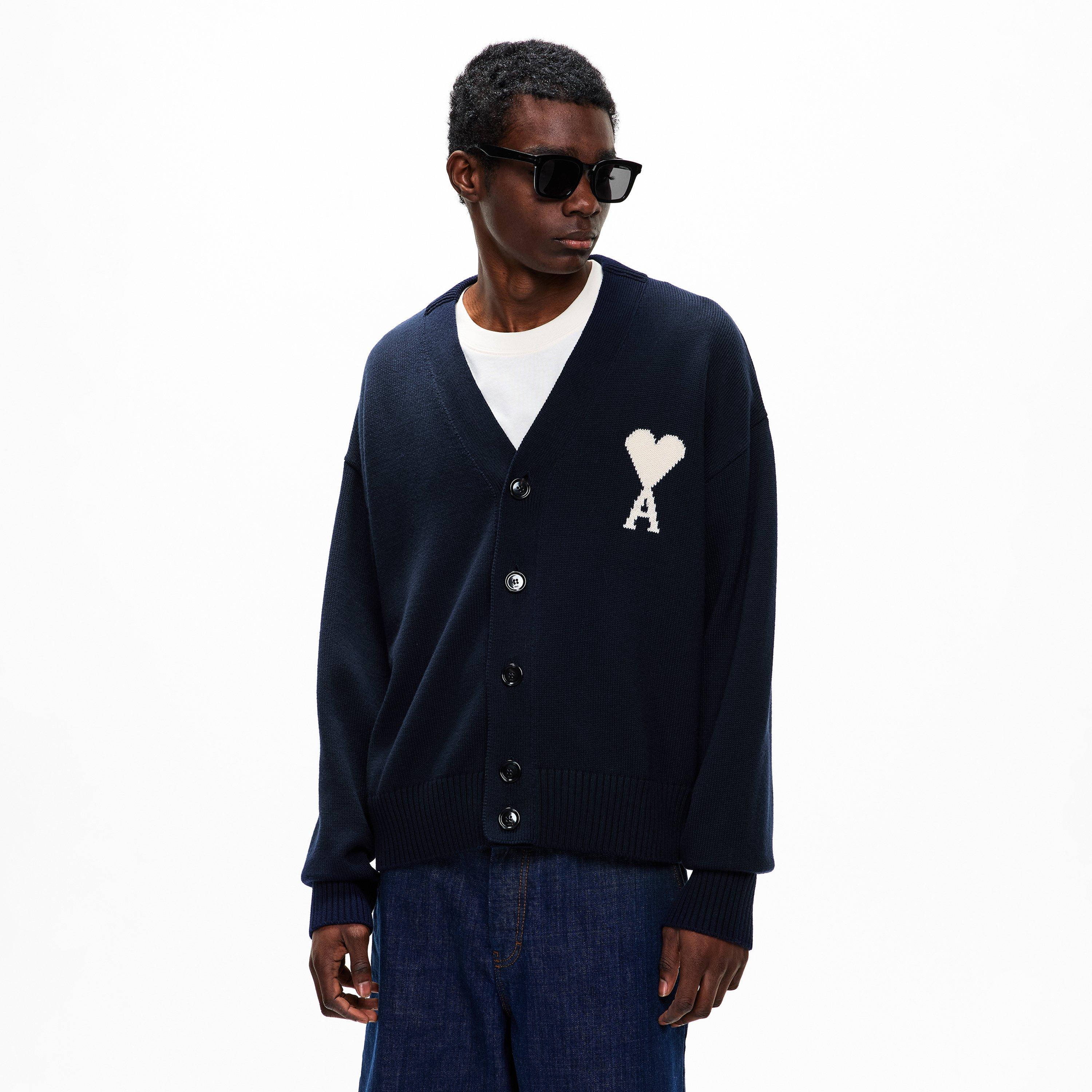 Navy/Ecru - Ami Paris - Mens De Coeur Cardigan - 3