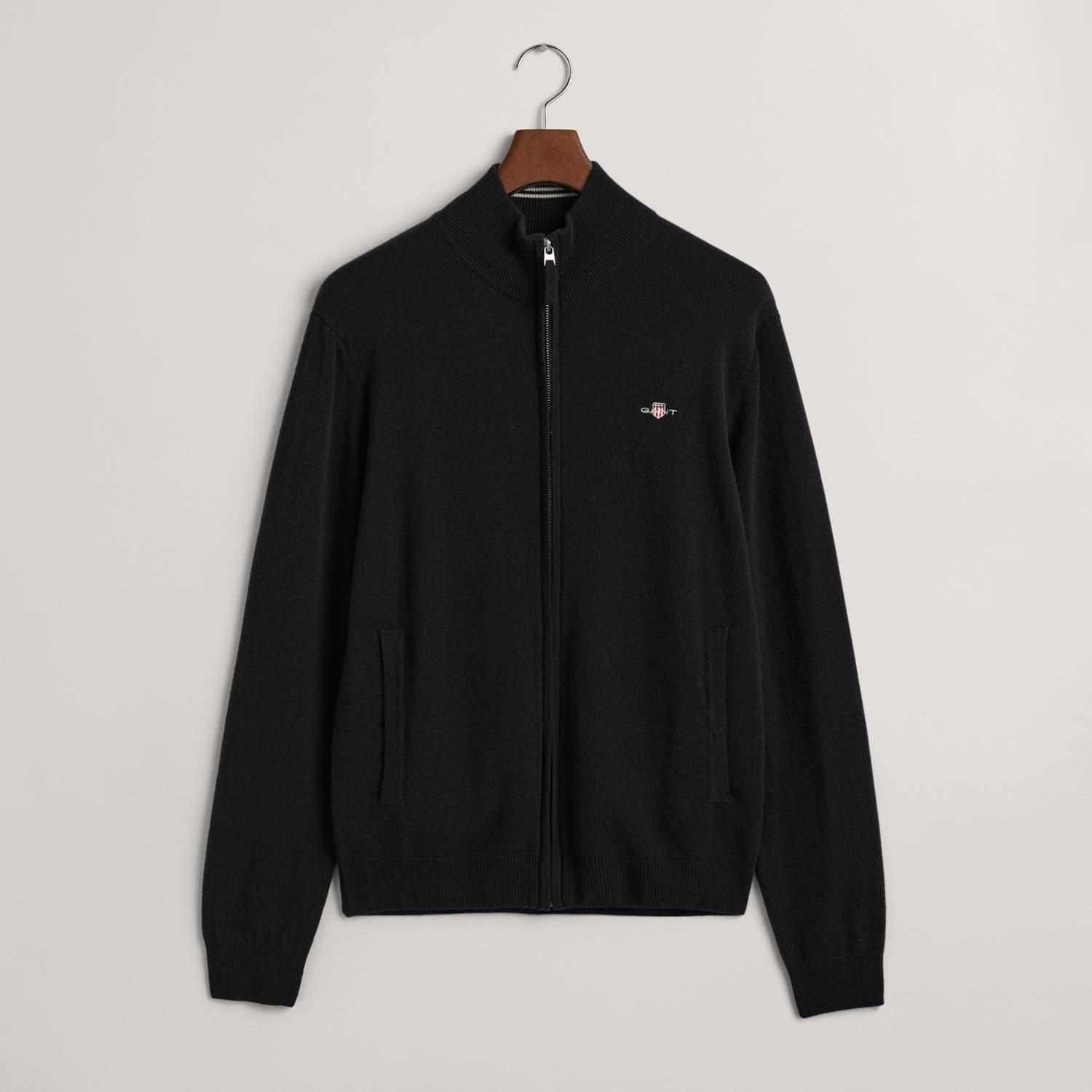 Black - Gant - Superfine Lambswool Zip Cardigan - 2