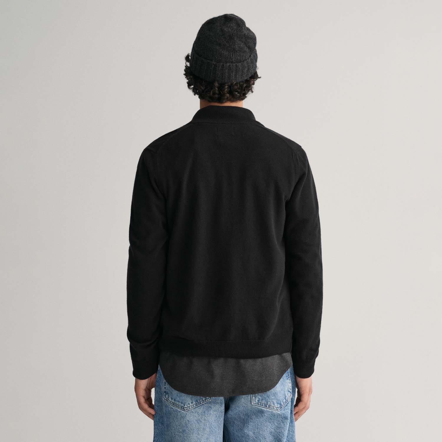 Black - Gant - Superfine Lambswool Zip Cardigan - 4