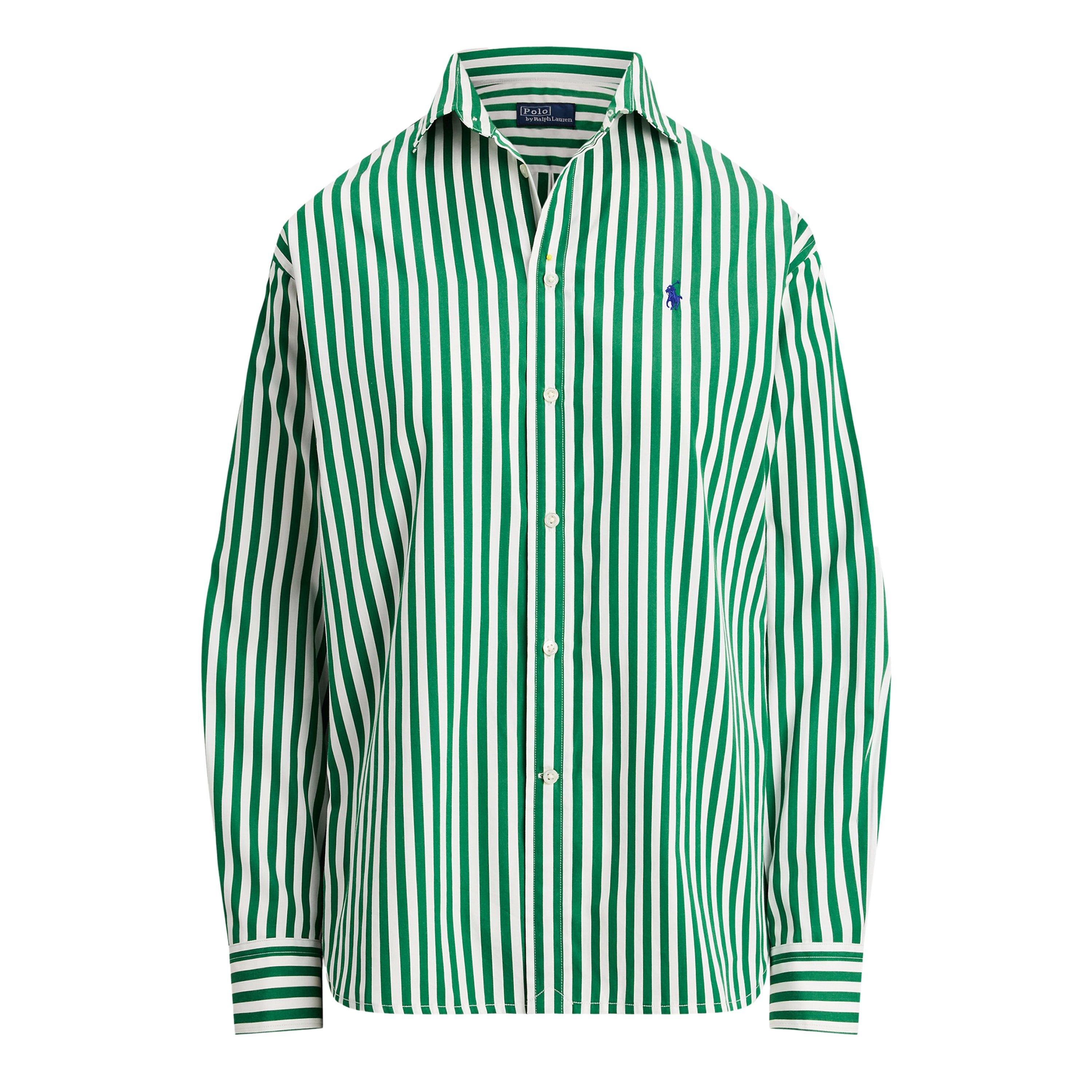 Polo Ralph Lauren Women's Stripe Long Sleeve Patterned Shirt - GRN GRS WH - Size 12 (M)