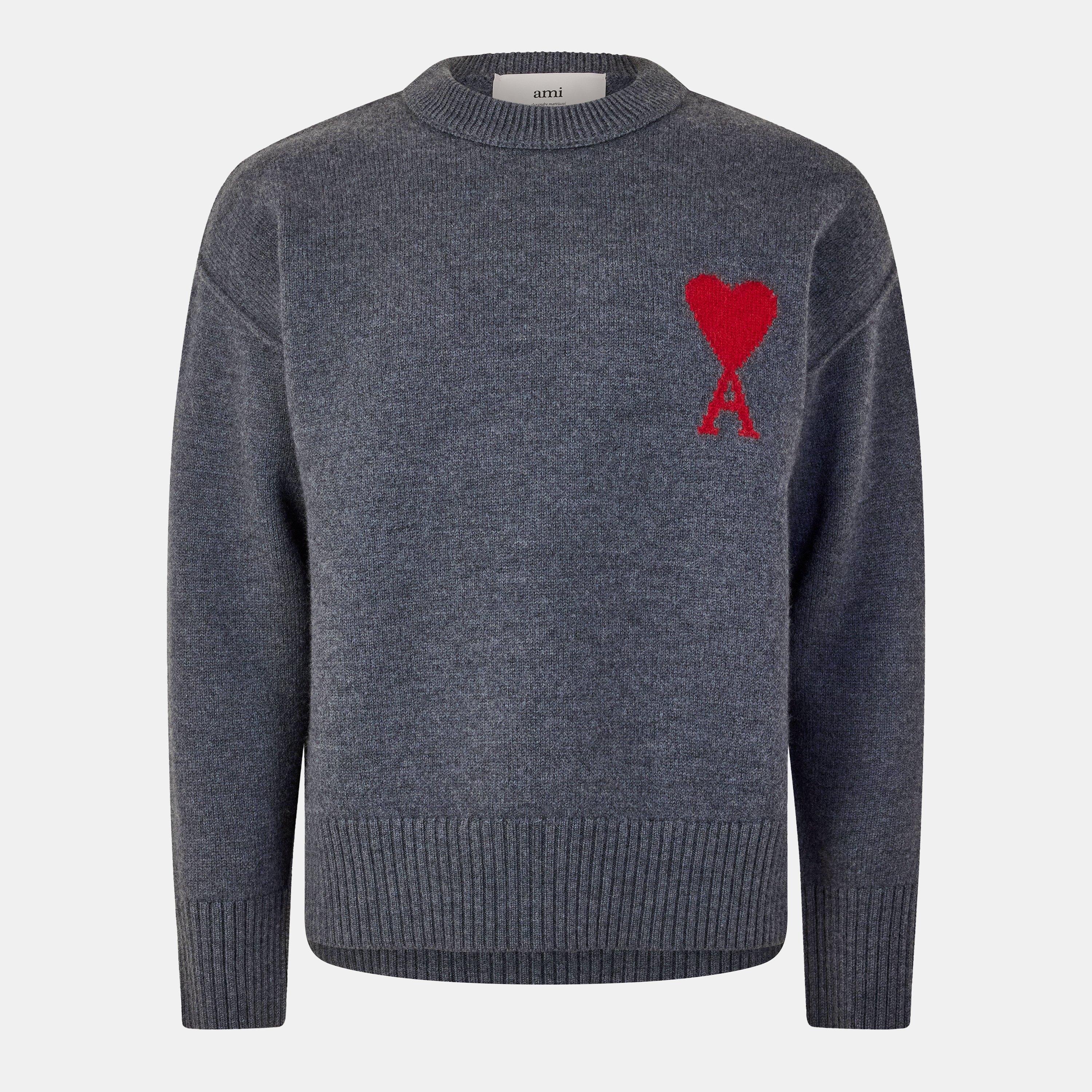 Ami Paris De Coeur Sweatshirt - Grey/Red 084 - Small