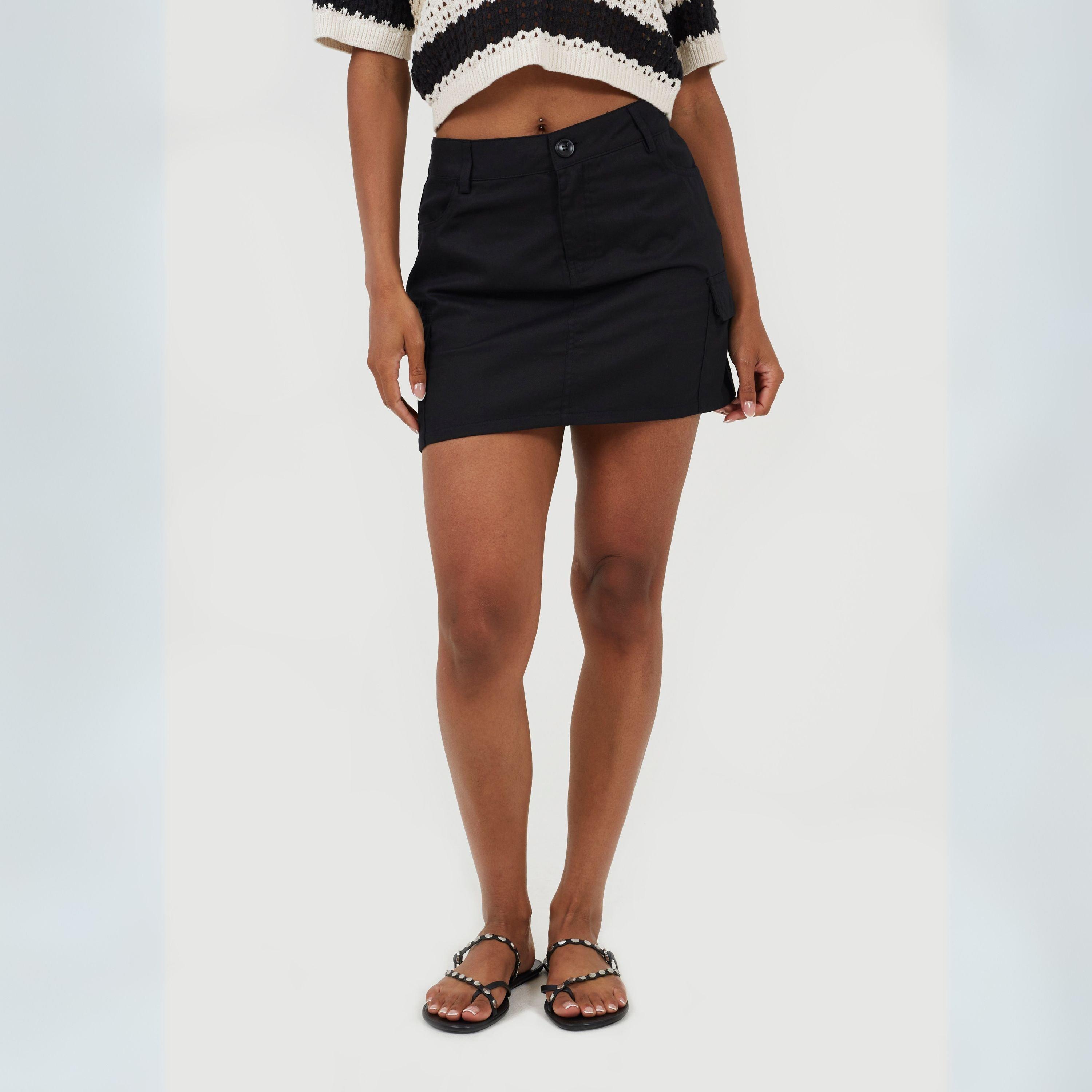 Brave Soul Women's Denim Mini Skirt With Cargo Pockets - Black - 8 (XS)
