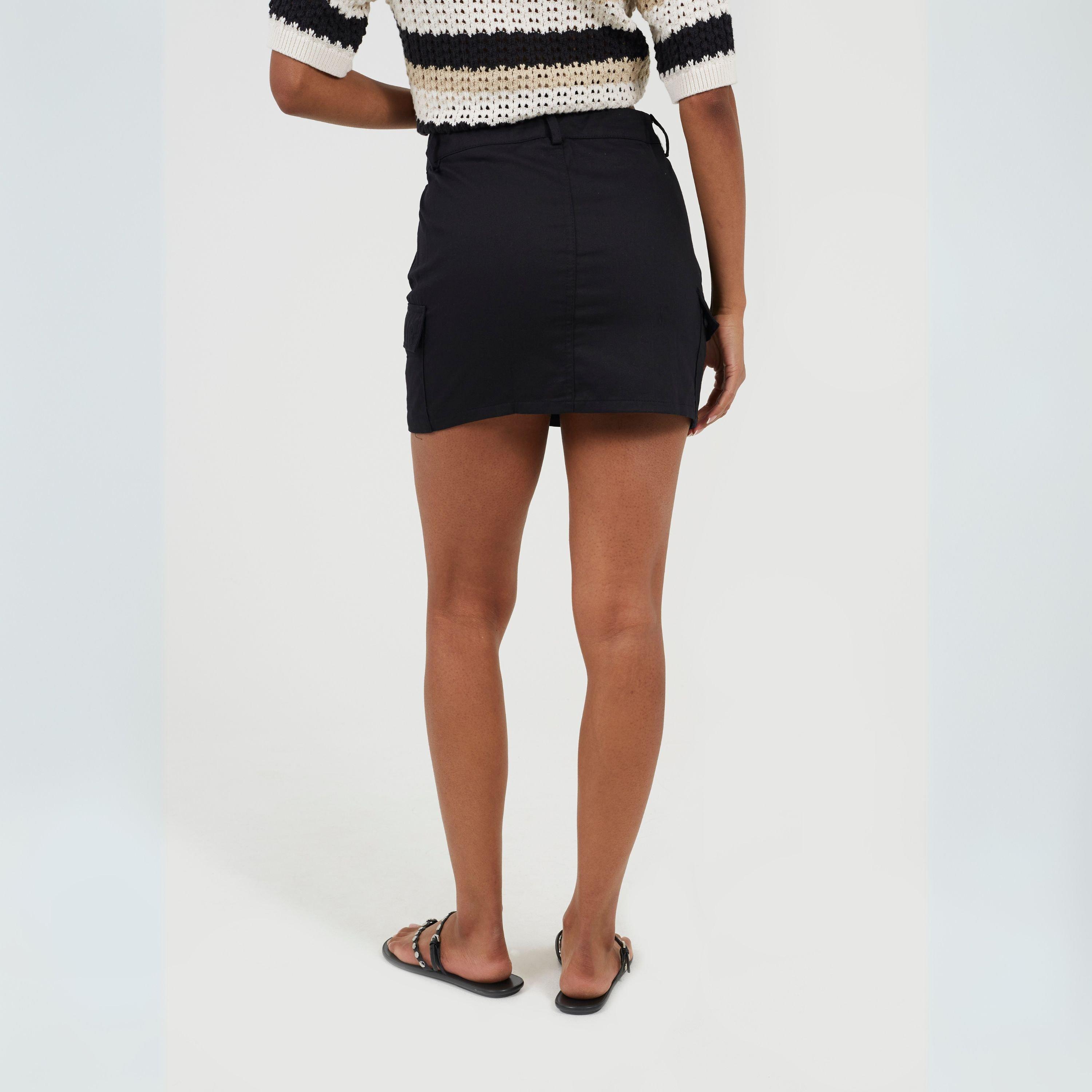 Black - Brave Soul - Womens Denim Mini Skirt with Cargo Pockets - 2