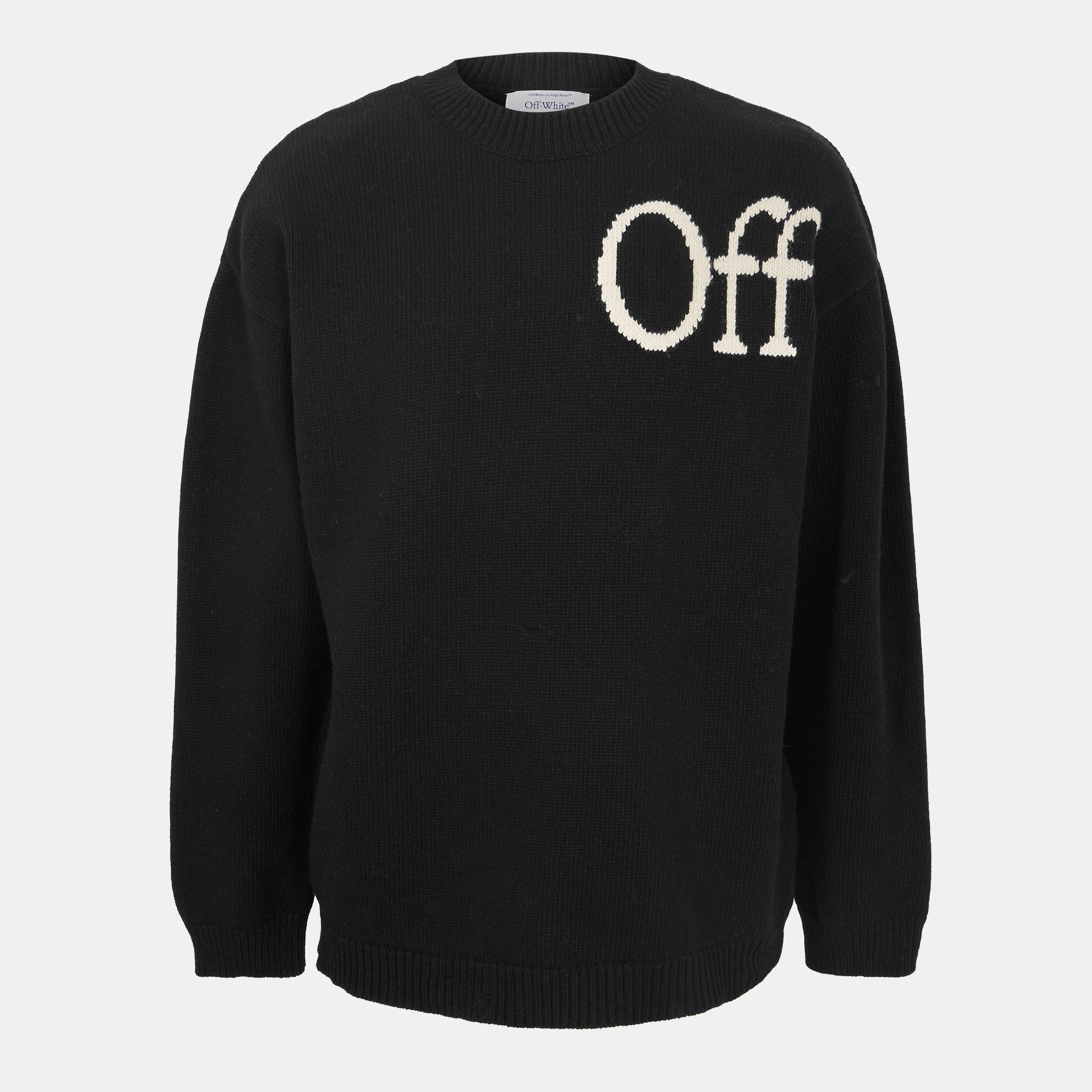 Black - Off White - Men's Bookish Knitted Crew Neck Jumper - 1