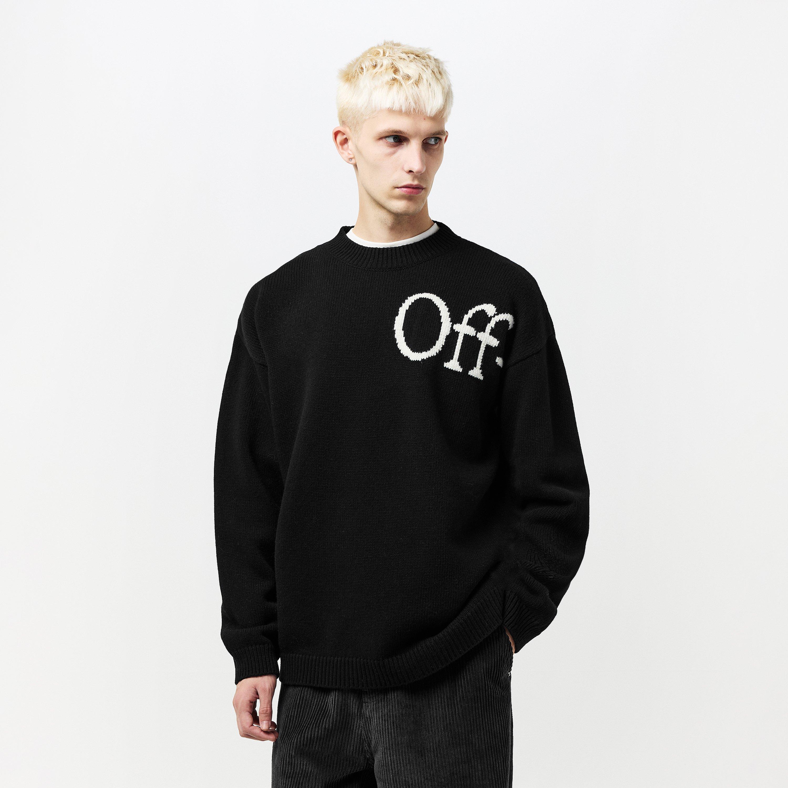 Black - Off White - Men's Bookish Knitted Crew Neck Jumper - 3