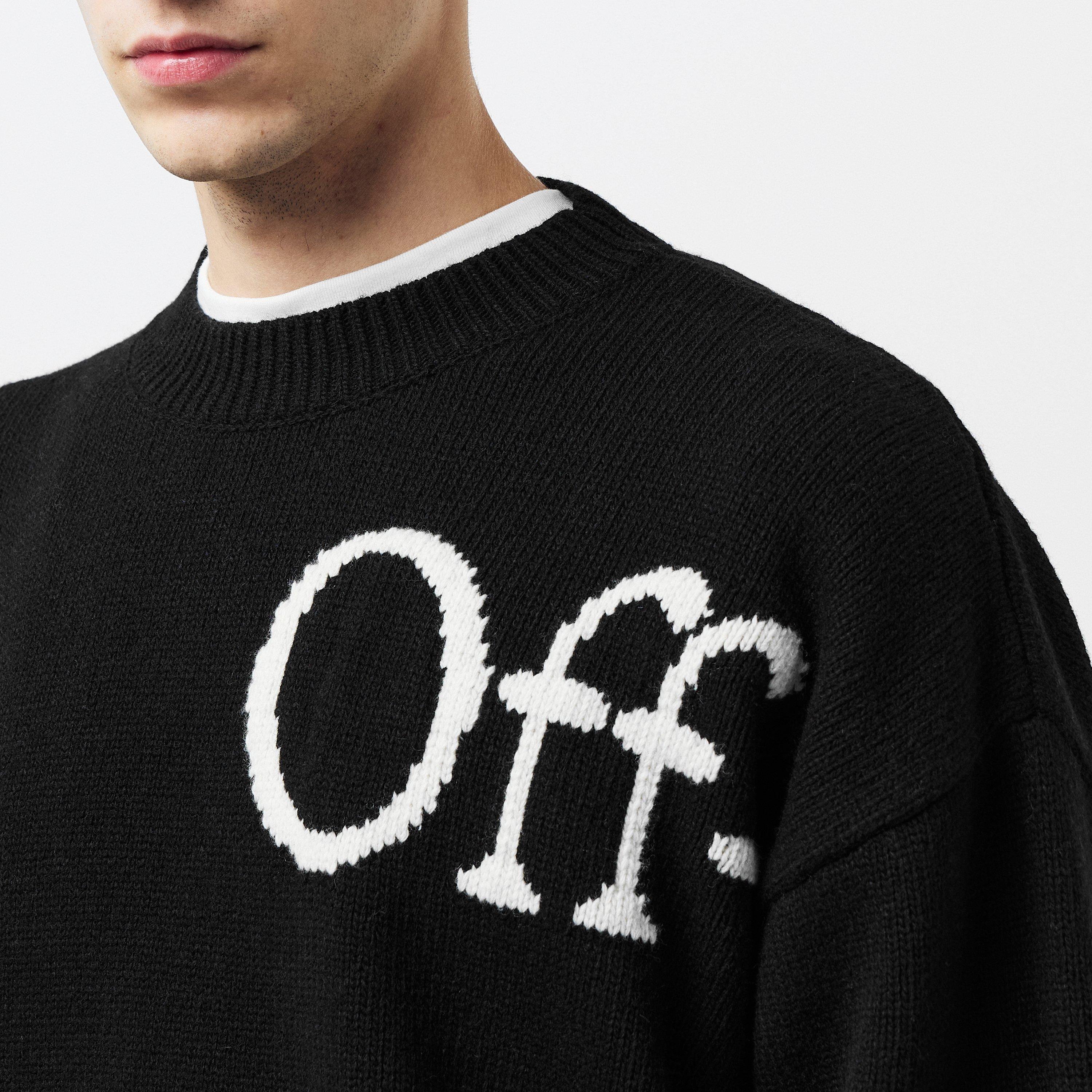 Black - Off White - Men's Bookish Knitted Crew Neck Jumper - 5