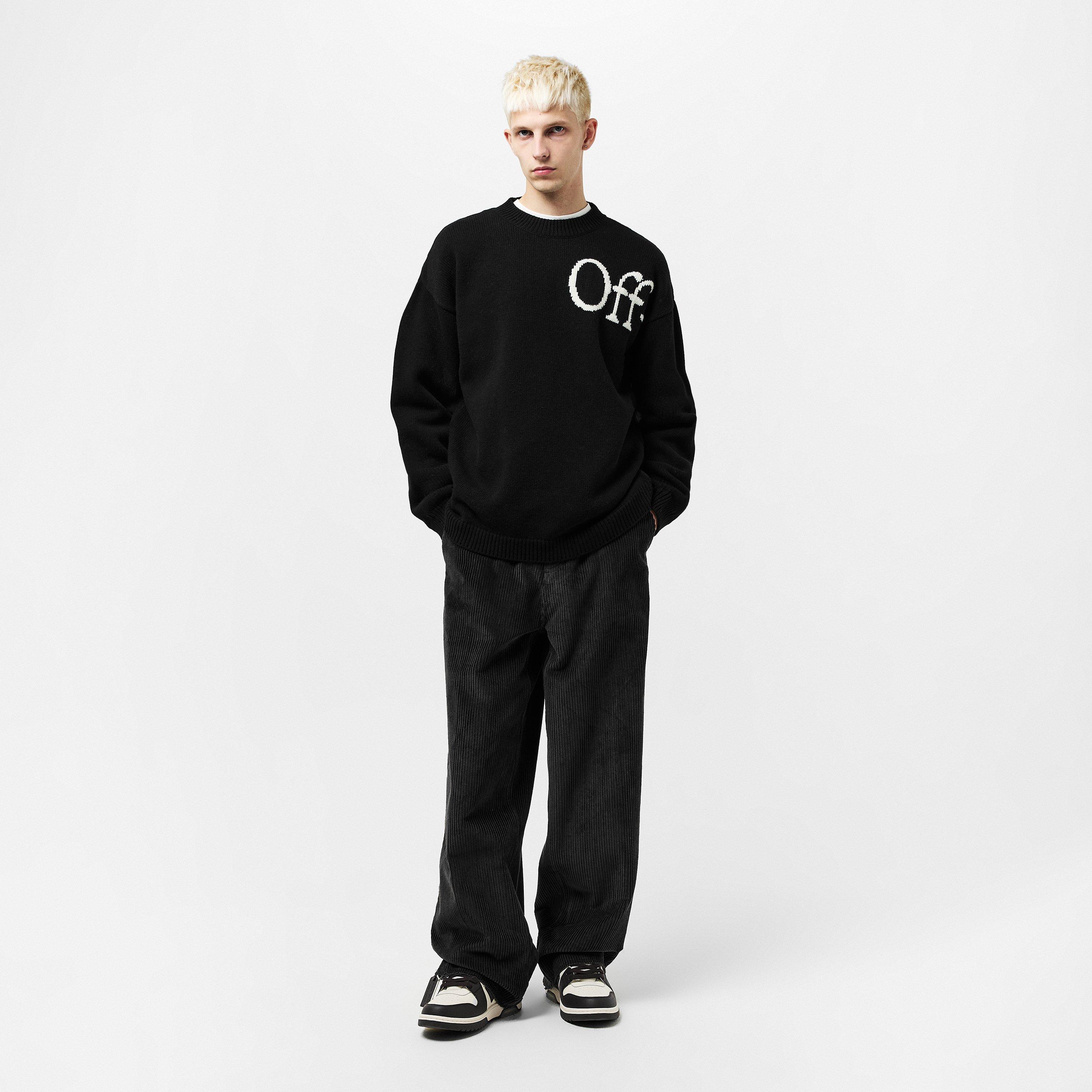 Black - Off White - Men's Bookish Knitted Crew Neck Jumper - 6