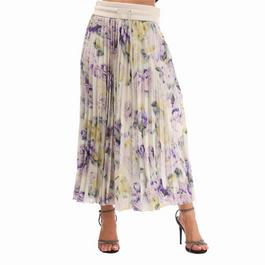 Off White Chine Satin Plisse Skirt