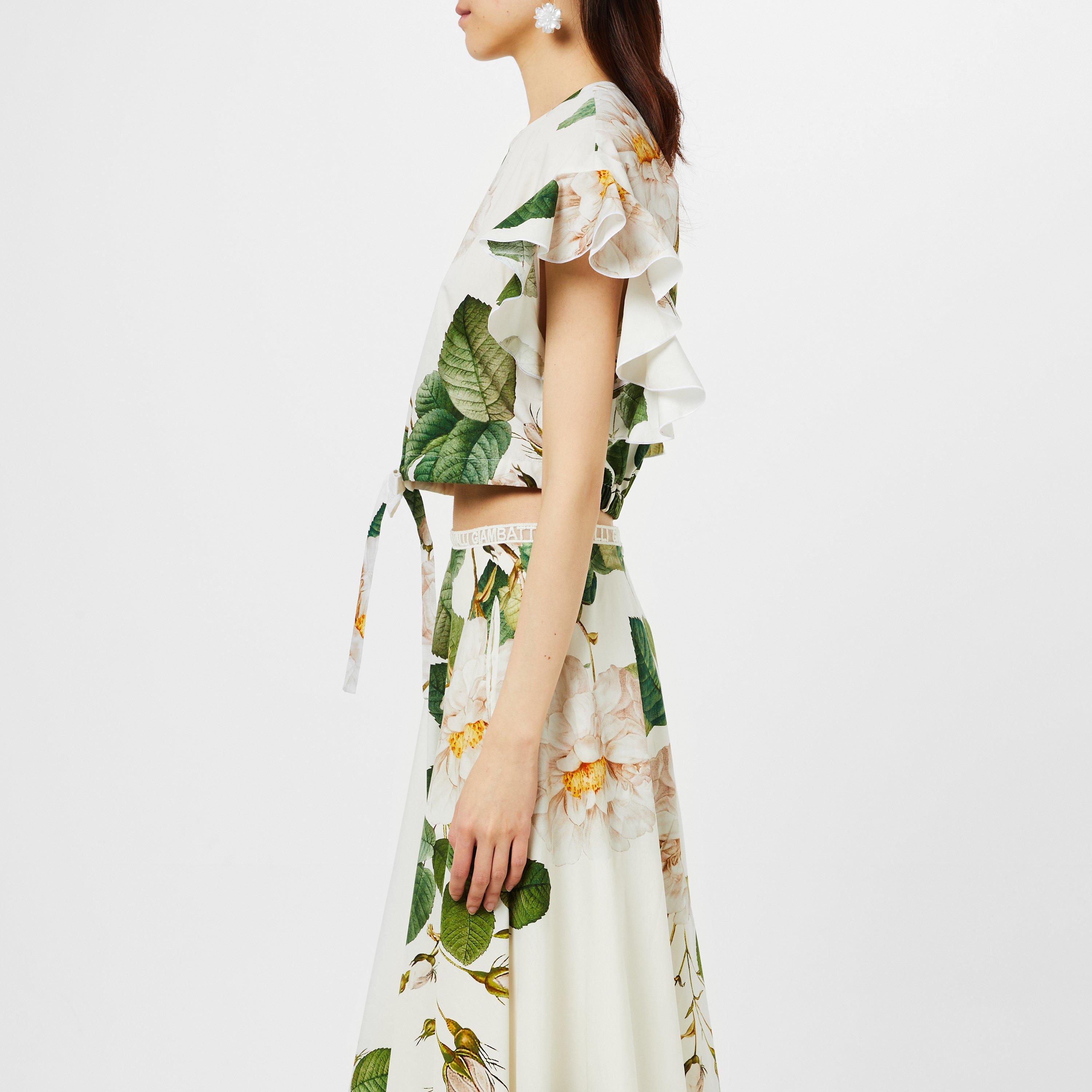 Ivory/Green - Giambattista Valli - Women's Poplin Crop Top - 2