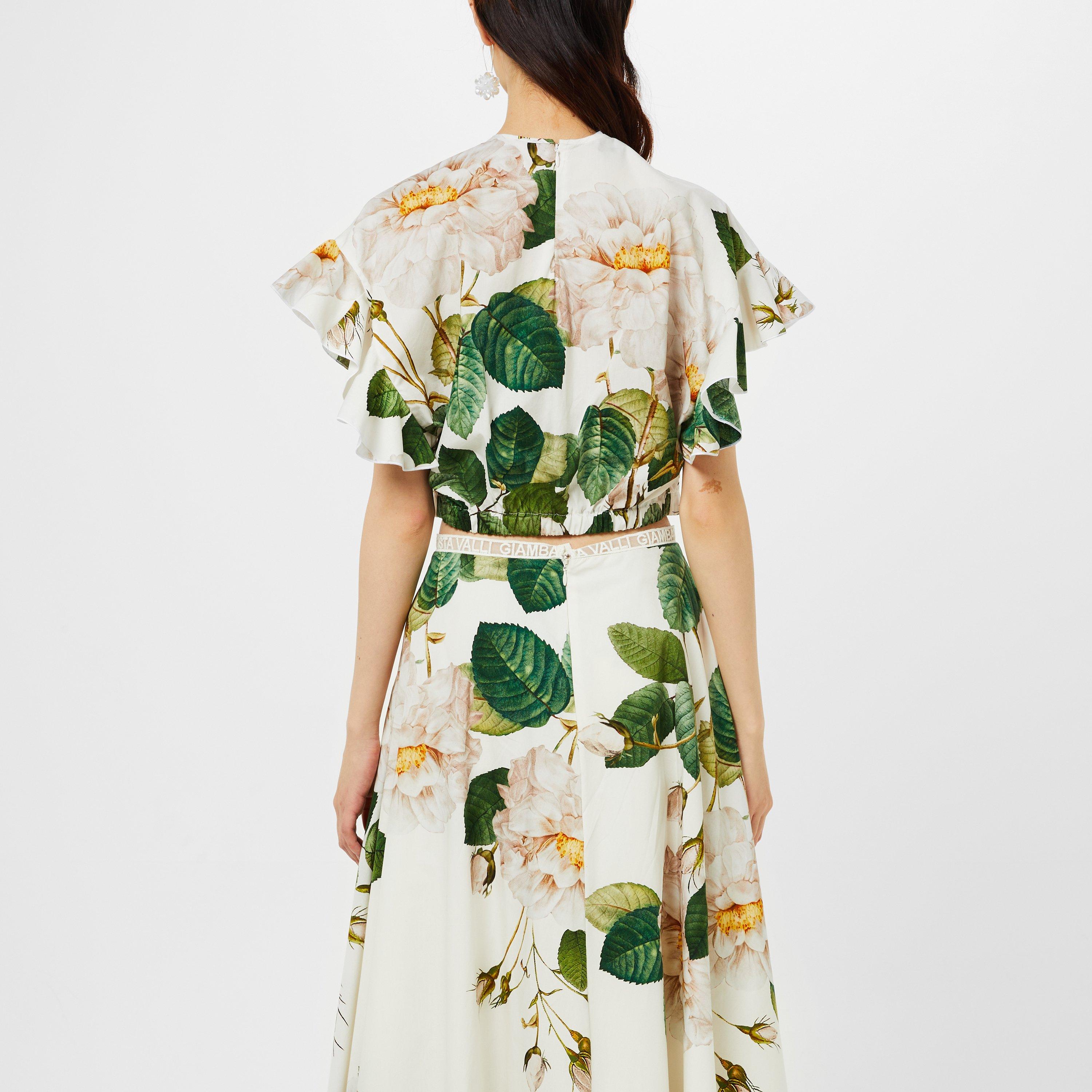 Ivory/Green - Giambattista Valli - Women's Poplin Crop Top - 3