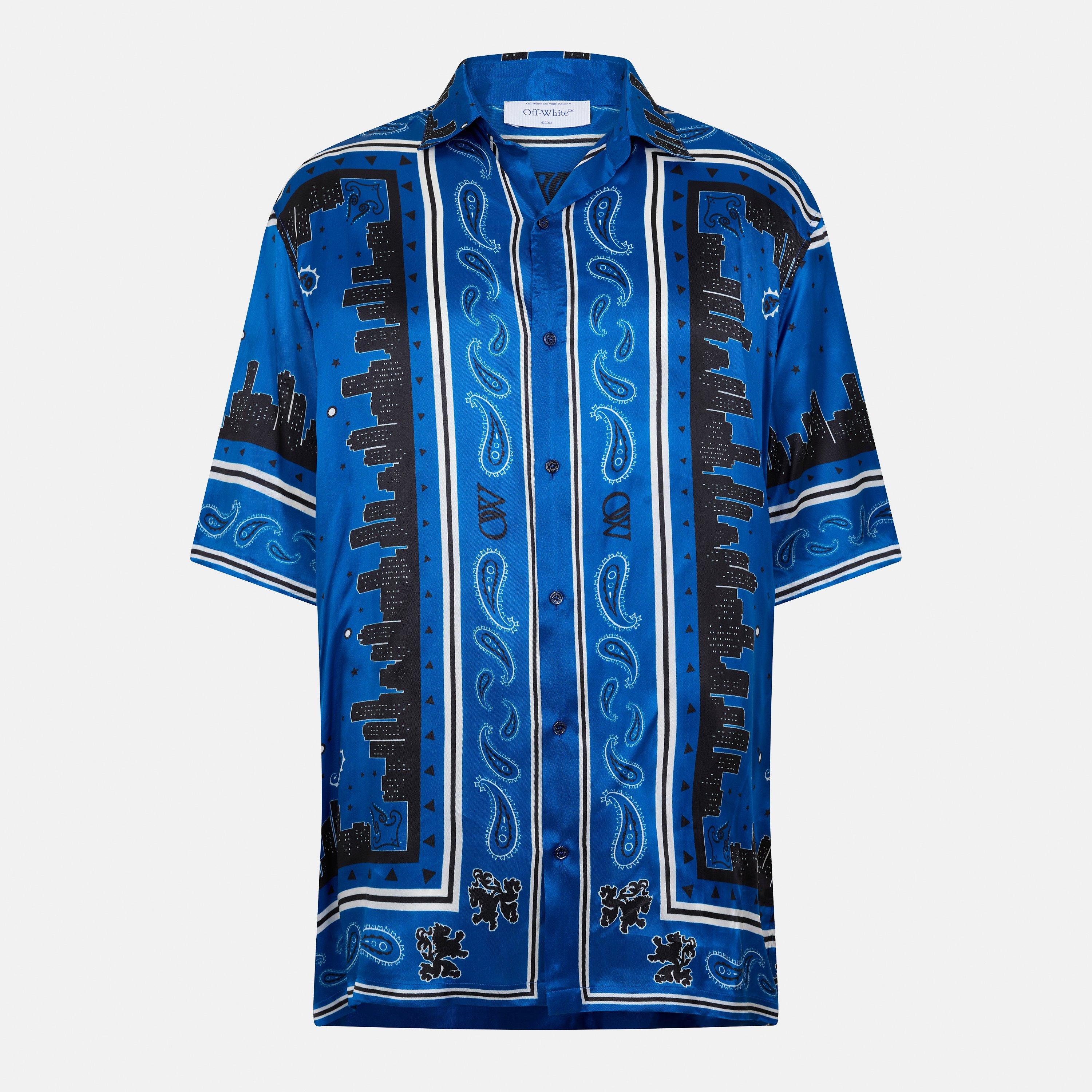 Off White Men's Bandana Short Sleeve Relaxed Fit Bowling Shirt