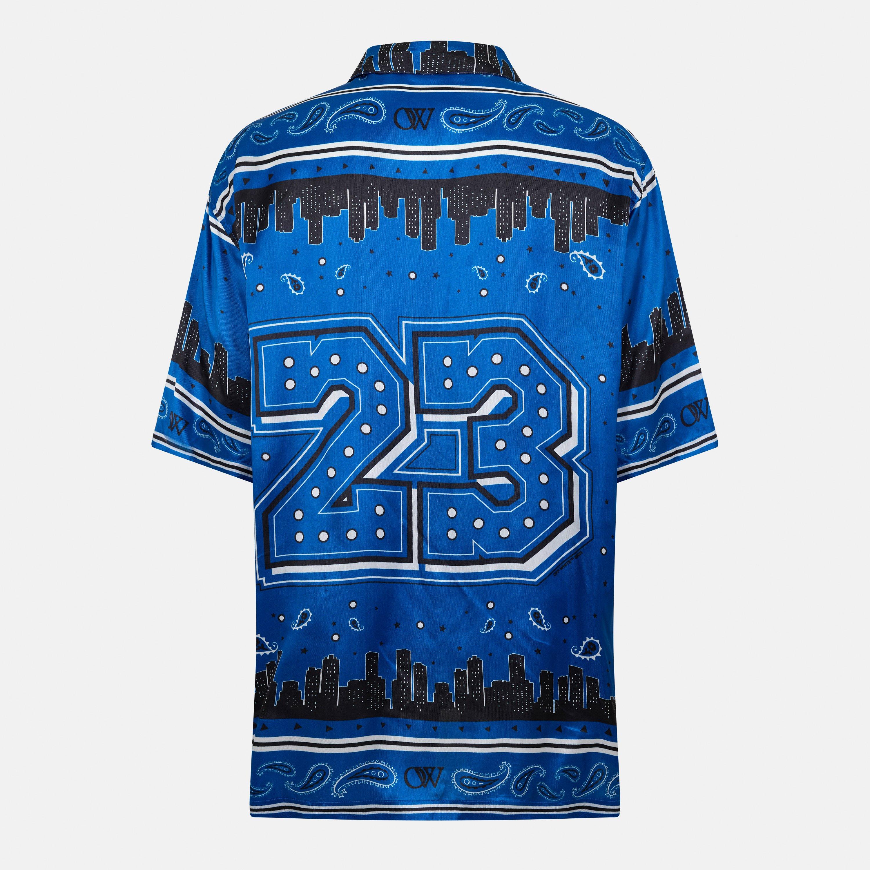 Off White Men's Bandana Short Sleeve Relaxed Fit Bowling Shirt