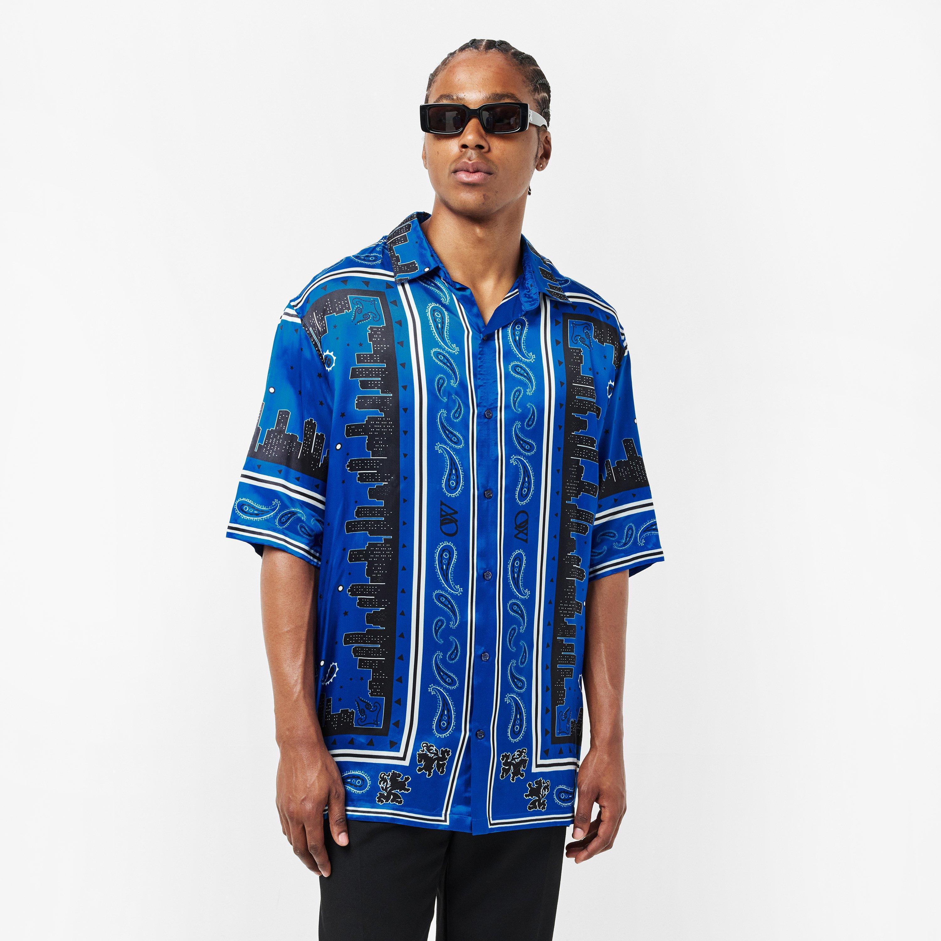 Off White Men's Bandana Short Sleeve Relaxed Fit Bowling Shirt | USC