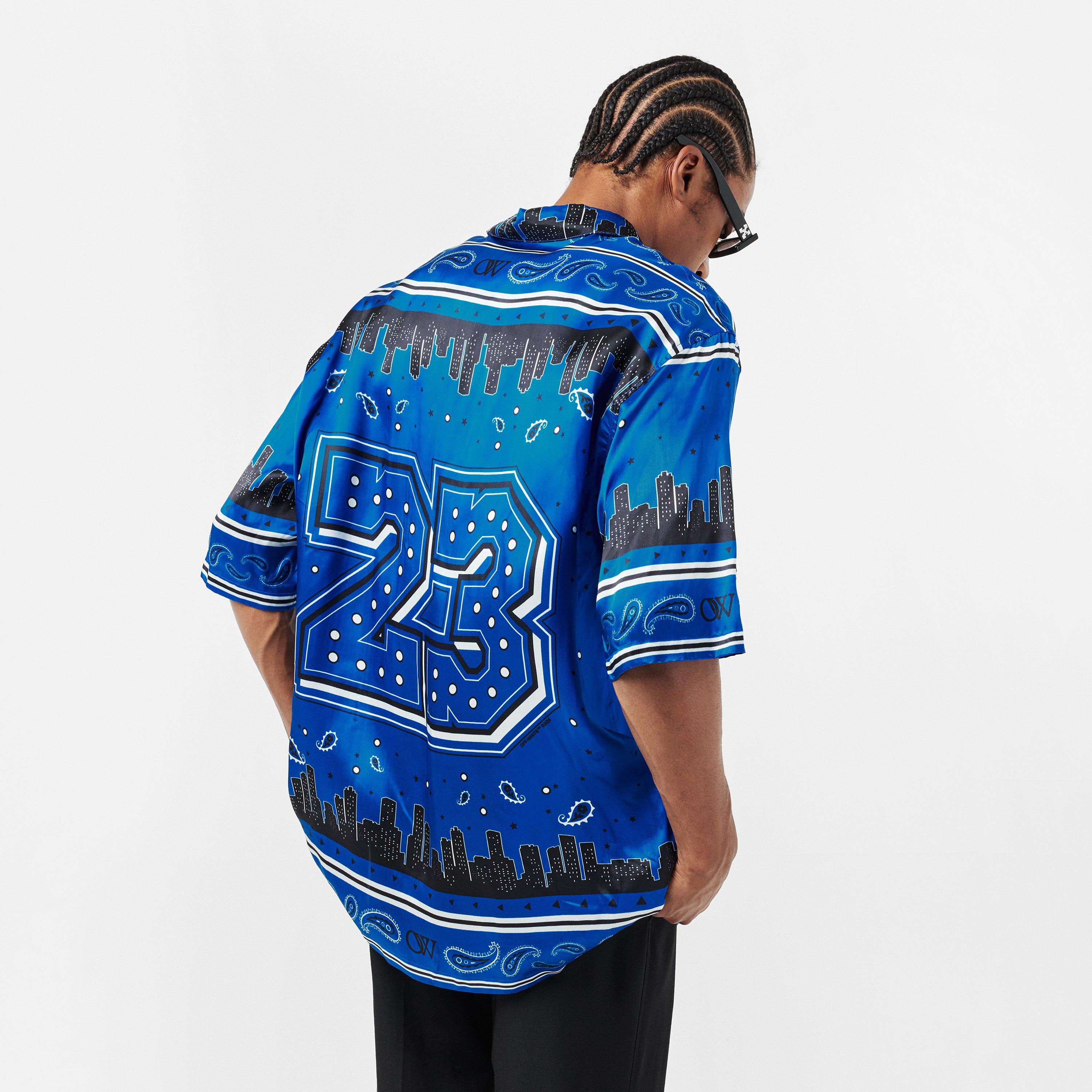 Off White Men's Bandana Short Sleeve Relaxed Fit Bowling Shirt