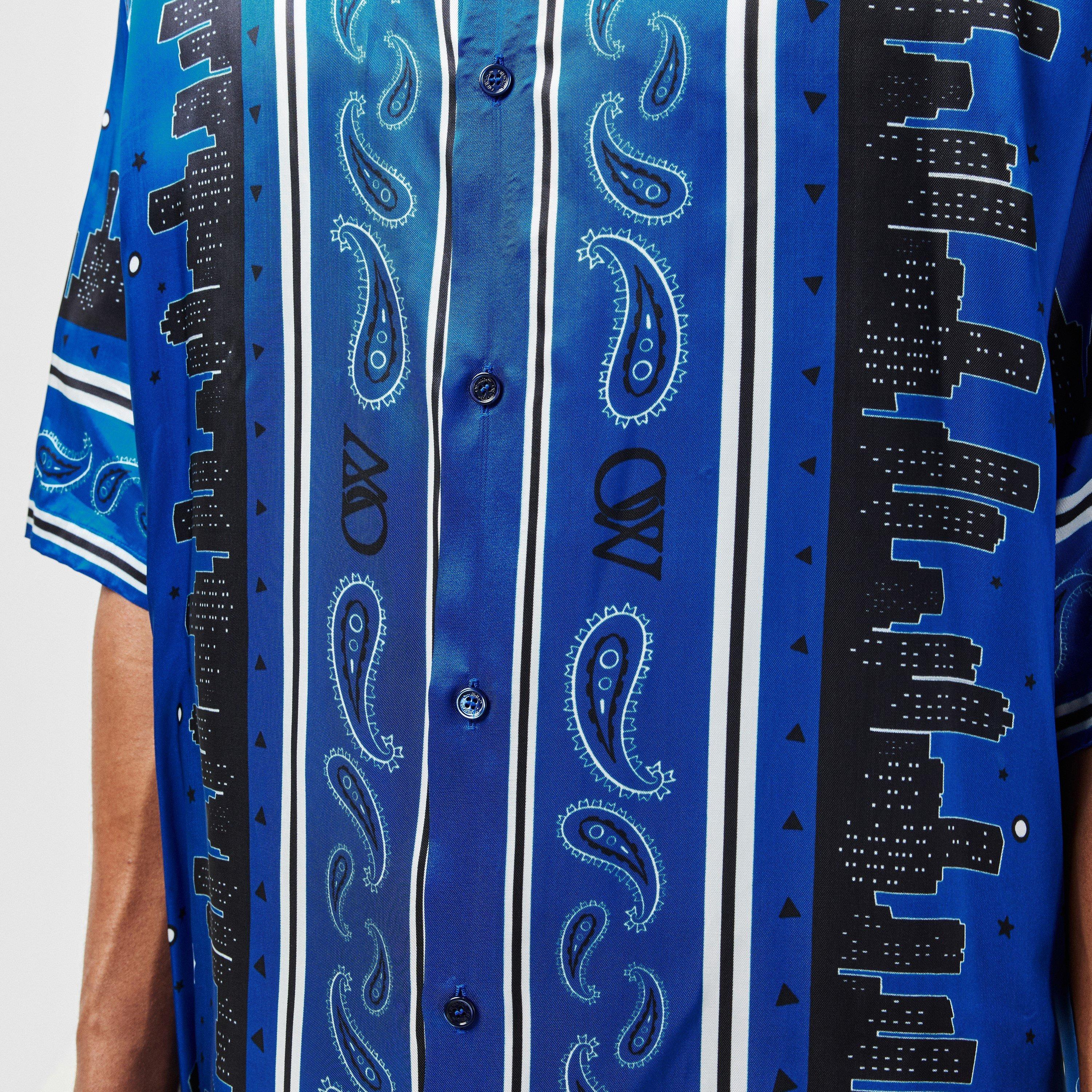 Nautical Blue - Off White - Men's Bandana Short Sleeve Relaxed Fit Bowling Shirt - 5