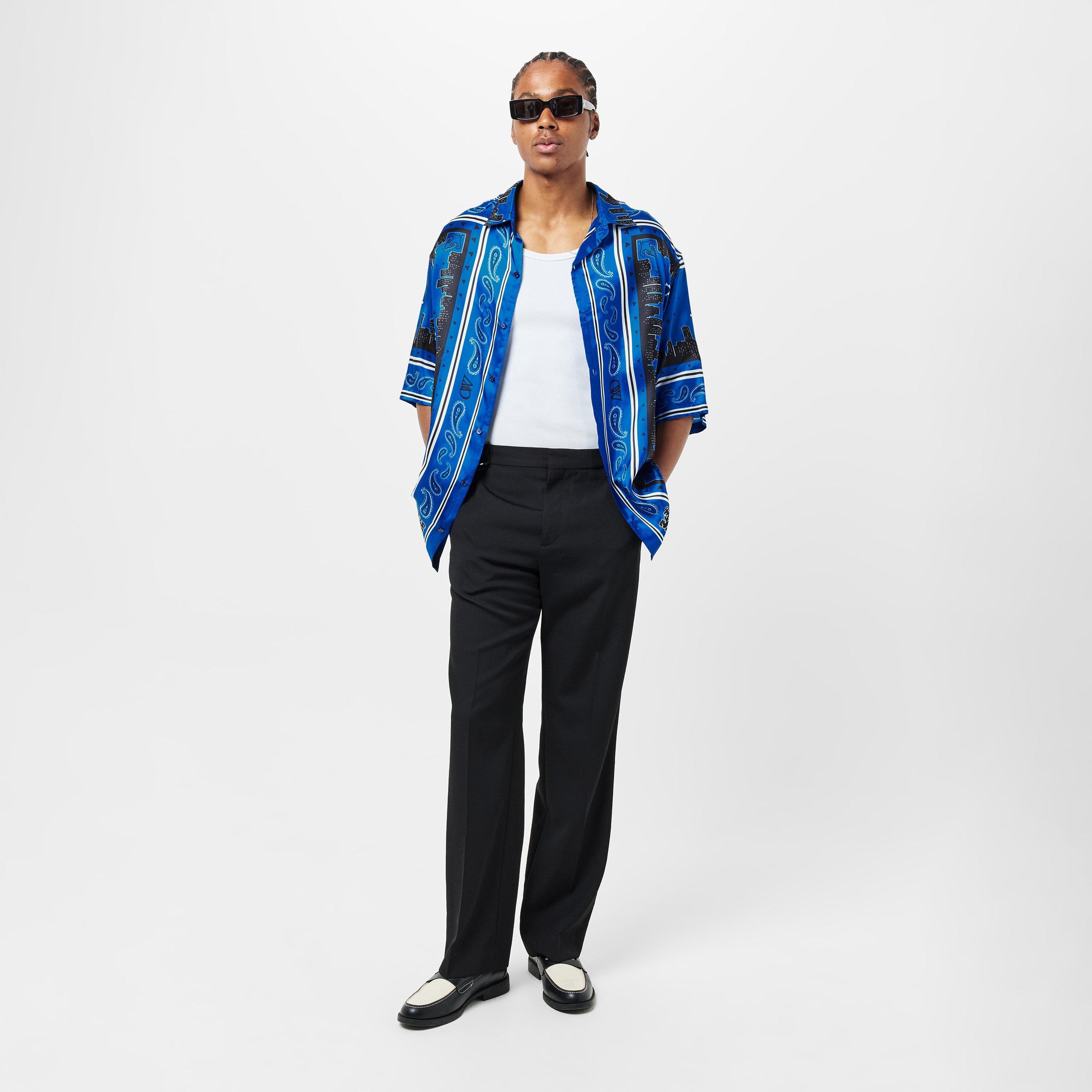 Nautical Blue - Off White - Men's Bandana Short Sleeve Relaxed Fit Bowling Shirt - 6